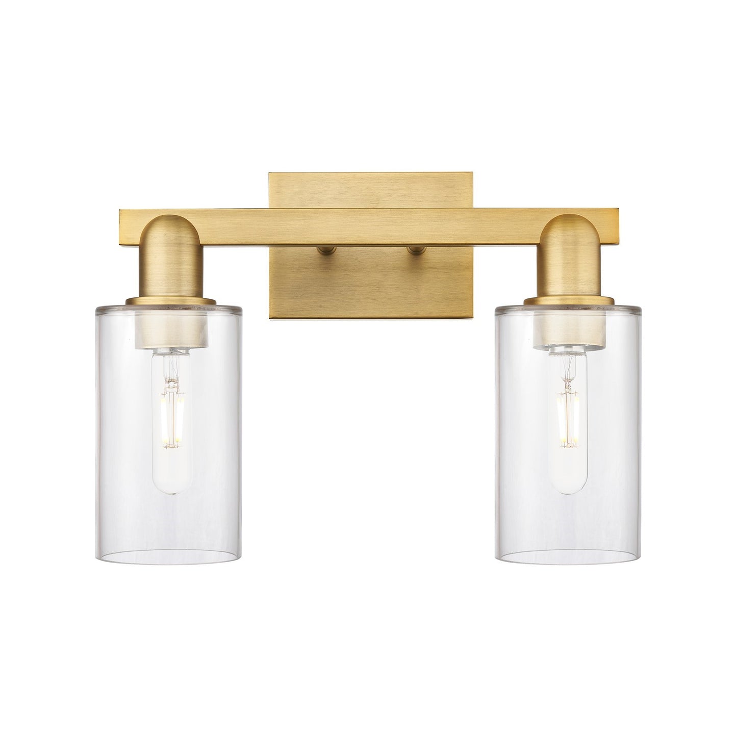 Innovations Clymer 15in 2-Light Bath Vanity Light | Industrial Brushed Brass and Clear Glass | Bathroom Vanity | 14.88 x 10.62 x | Model 716-2W-BB-G802