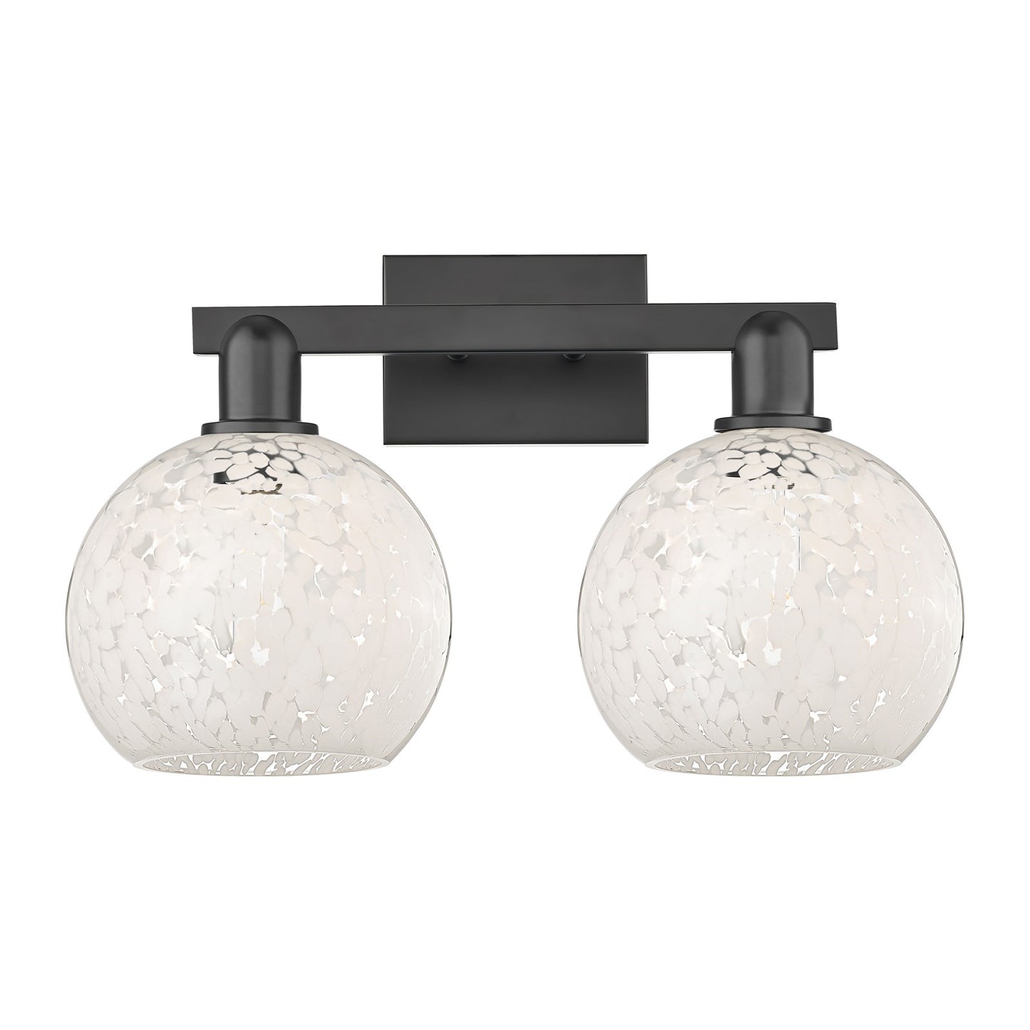 Innovations Lighting White Mouchette 19in 2-Light Bath Vanity | Industrial Matte Black Steel and White Glass Globe Shades | Model 716-2W-BK-G1216-8WM