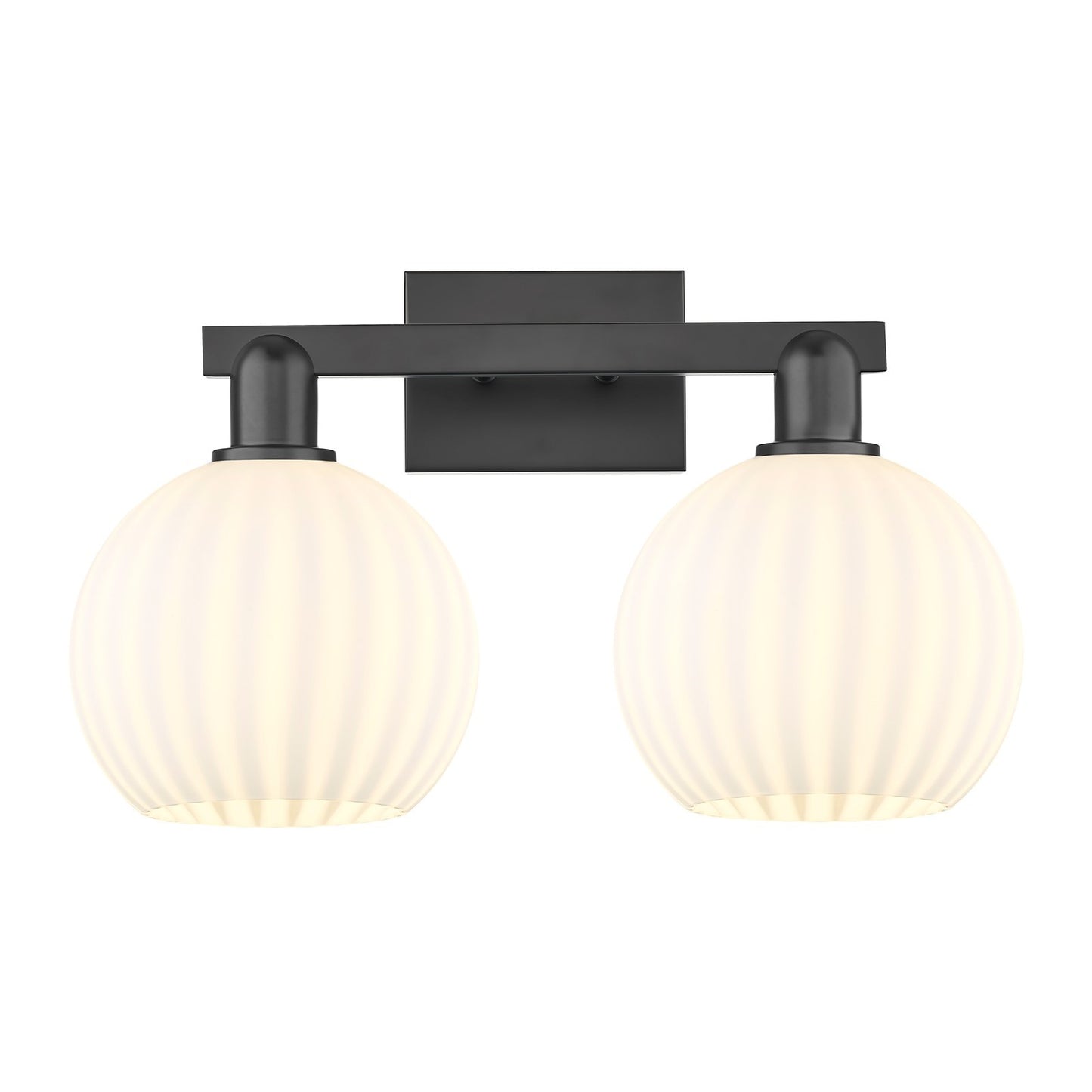 Innovations Lighting White Venetian 19in 2-Light Bath Vanity | Industrial Matte Black Steel and White Venetian Glass | Model 716-2W-BK-G1217-8WV