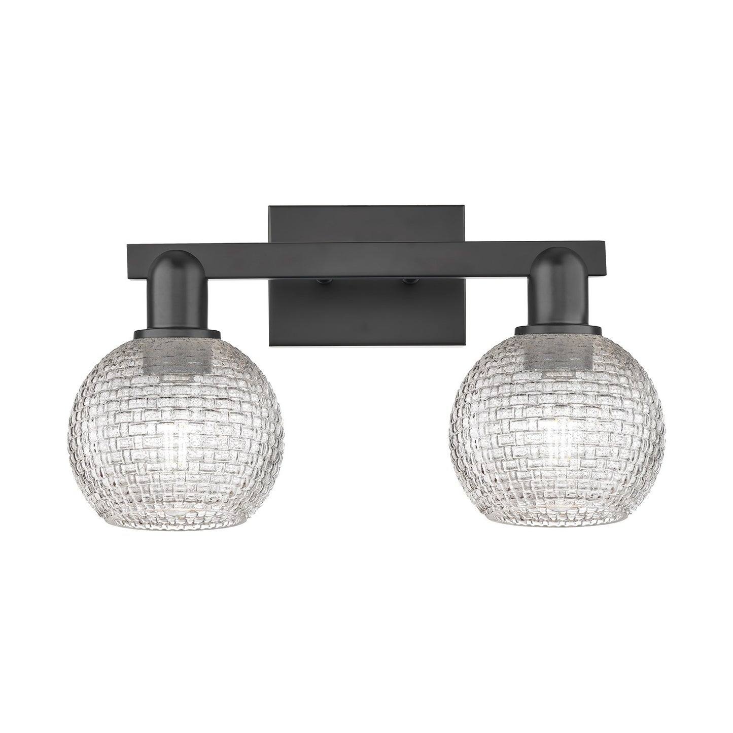 Innovations Athens 17in 2-Light Bath Vanity Light | Industrial Matte Black Steel and Clear Basket Weave Glass | Bathroom | Model 716-2W-BK-G122C-6CL