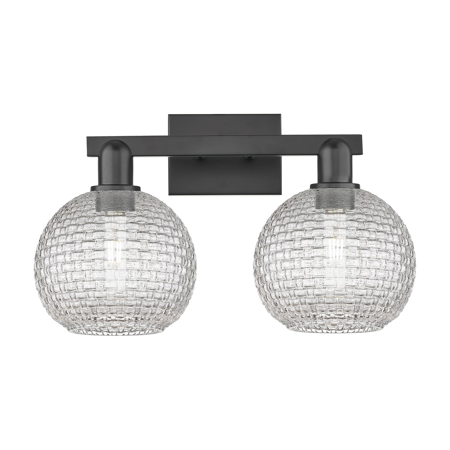 Innovations Athens 19in 2-Light Bath Vanity Light | Industrial Matte Black Steel and Clear Basket Weave Glass | Bathroom | Model 716-2W-BK-G122C-8CL