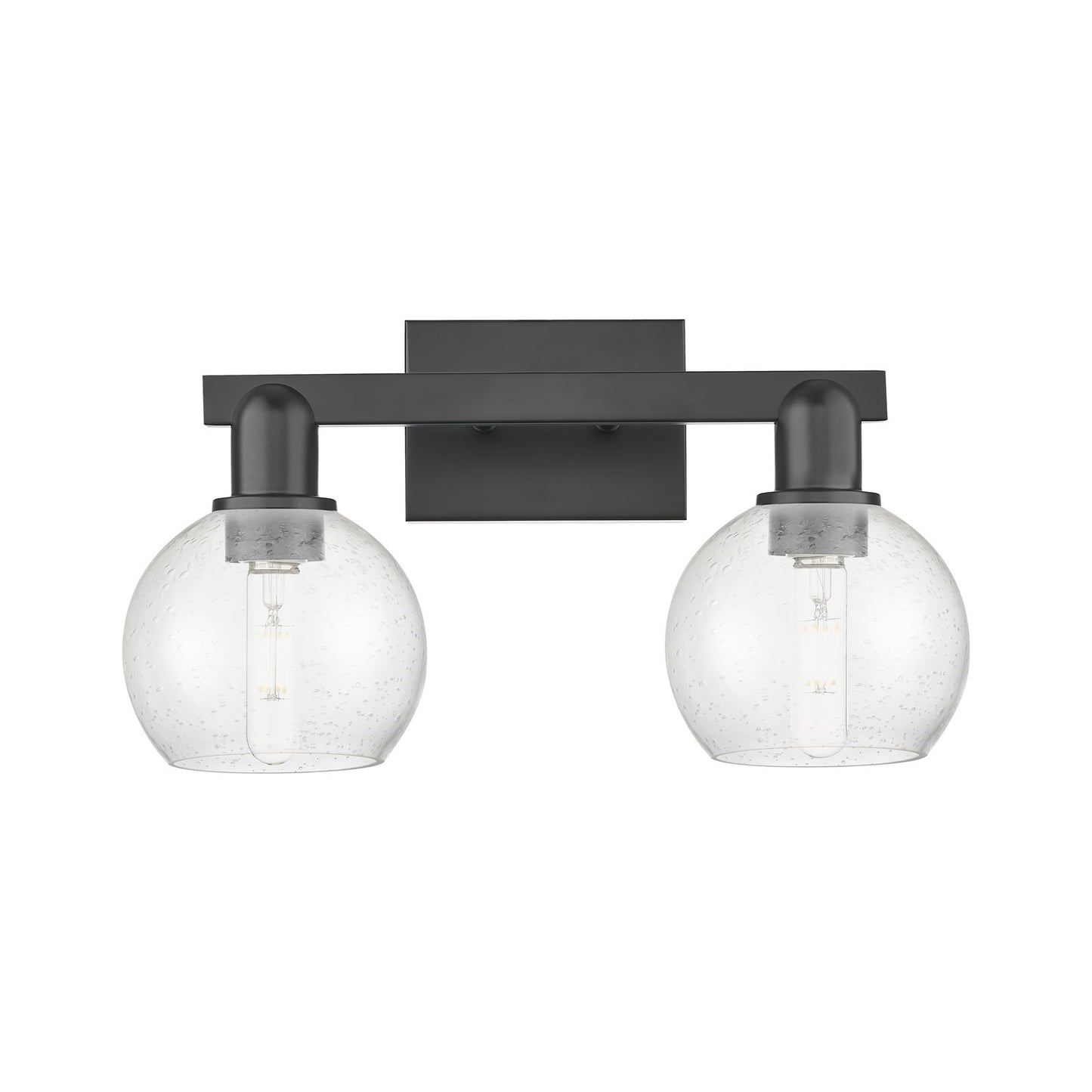Innovations Athens 17in 2-Light Bath Vanity Light | Industrial Matte Black Steel and Seedy Glass | Bathroom Vanity & Powder Room | Model 716-2W-BK-G124-6