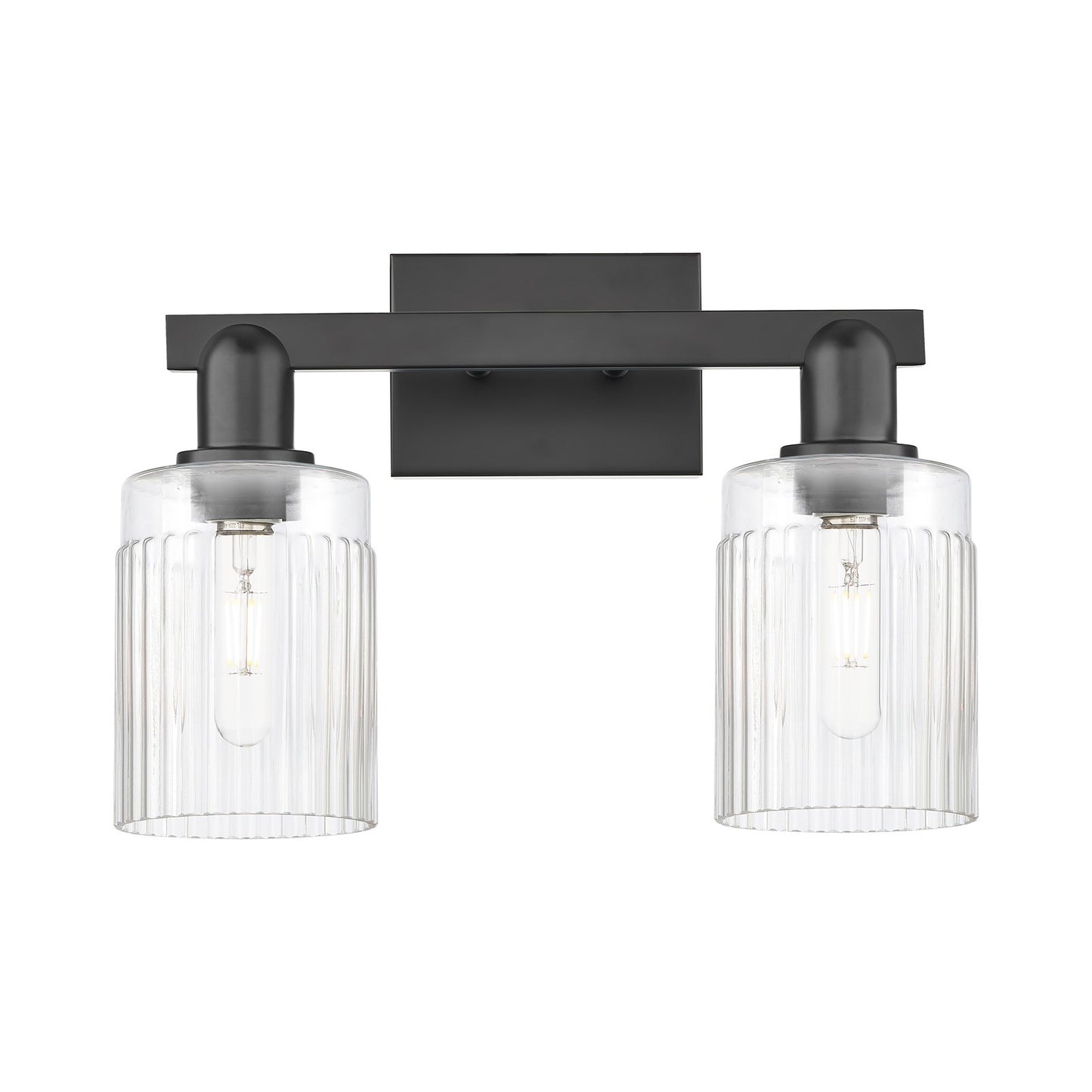 Innovations Hadley 16in 2-Light Bath Vanity Light | Industrial Matte Black Steel and Clear Ribbed Glass | Bathroom Vanity | 15.5 x | Model 716-2W-BK-G342