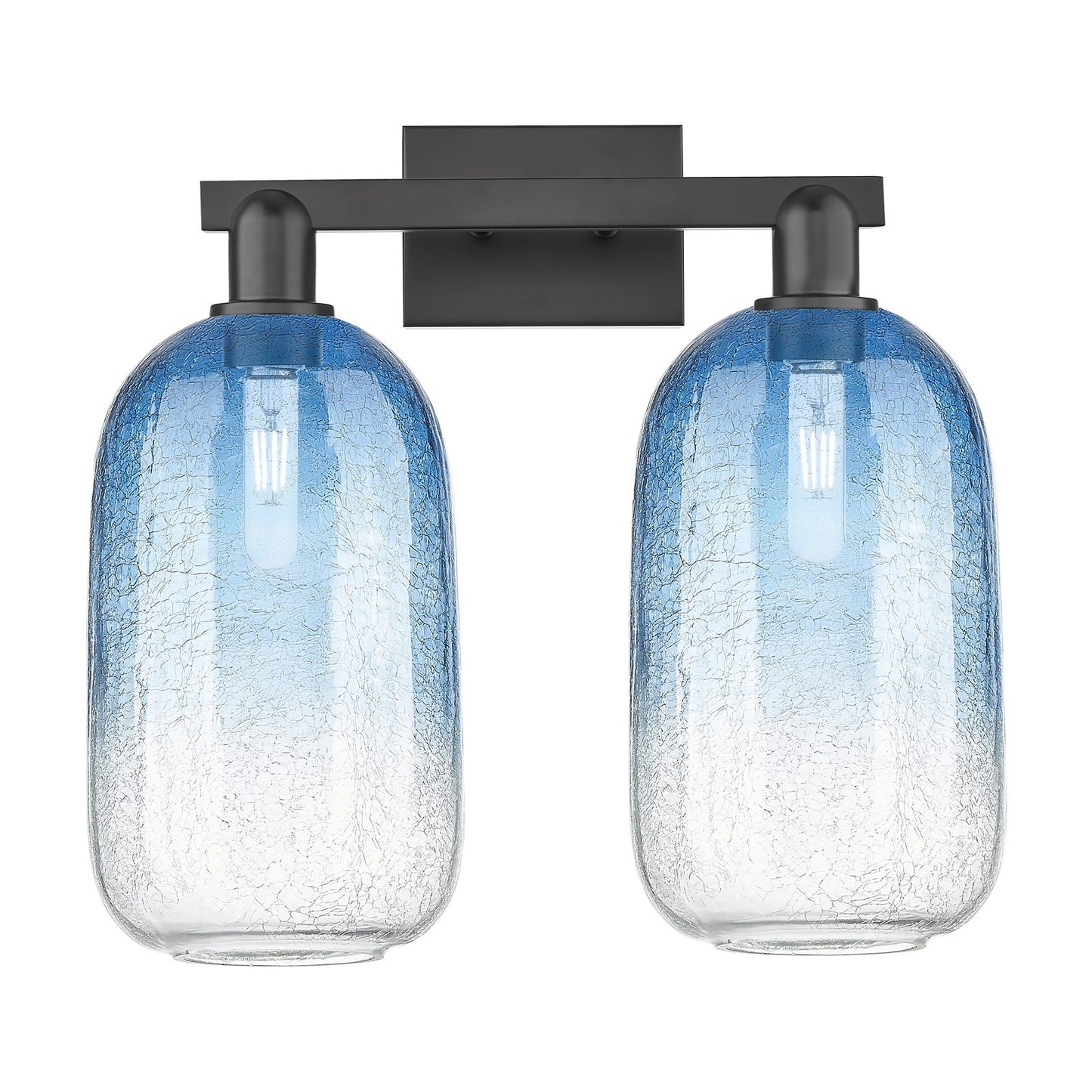 Innovations Brookhaven Cloche 18in 2-Light Bath Vanity | Industrial Matte Black Steel and Sapphire Blue Glass | Bathroom Vanity | Model 716-2W-BK-G482-7SB