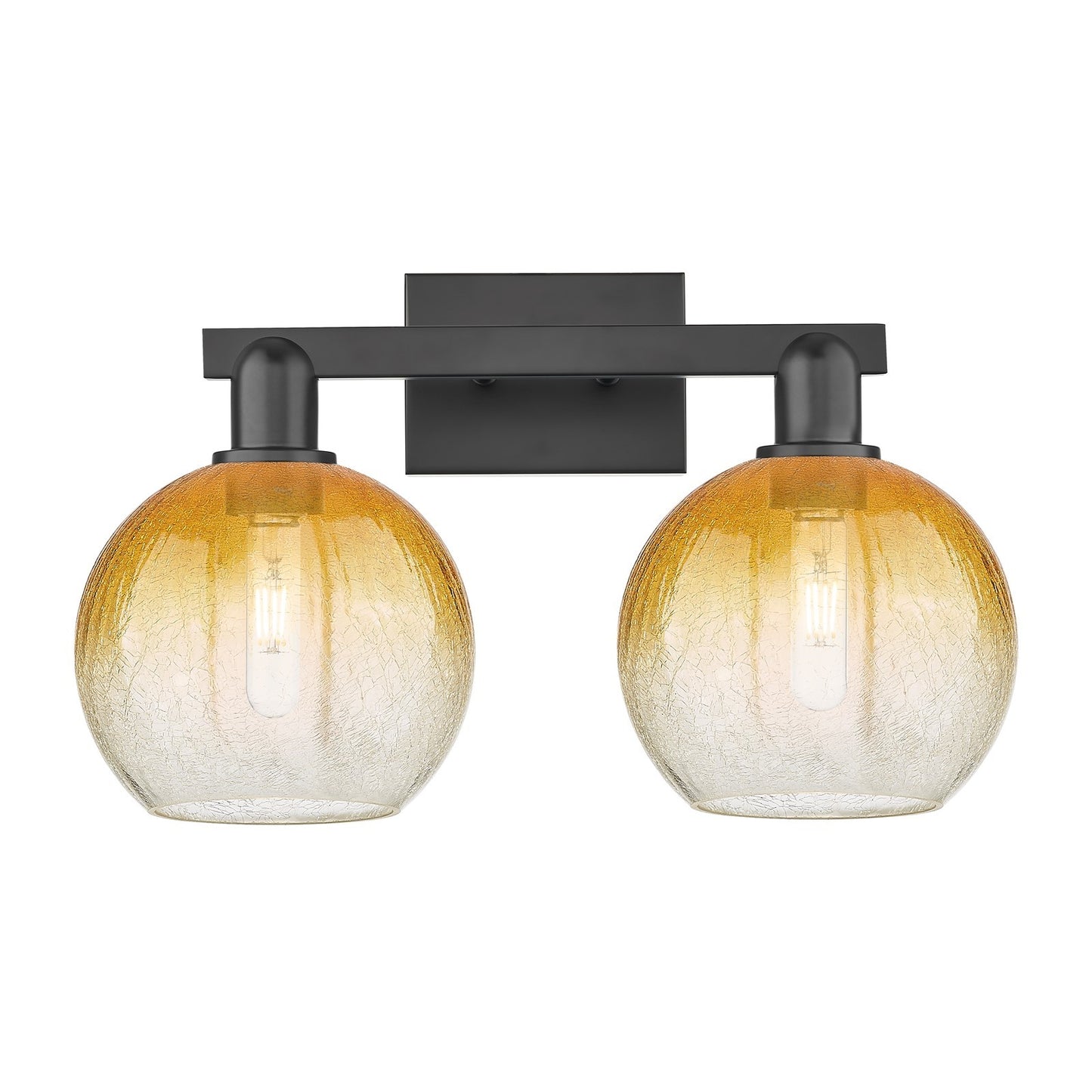 Innovations Brookhaven Globe 19in 2-Light Bath Vanity | Industrial Matte Black Steel and Amber Glass | Bathroom Vanity | 19 x | Model 716-2W-BK-G483-8AM