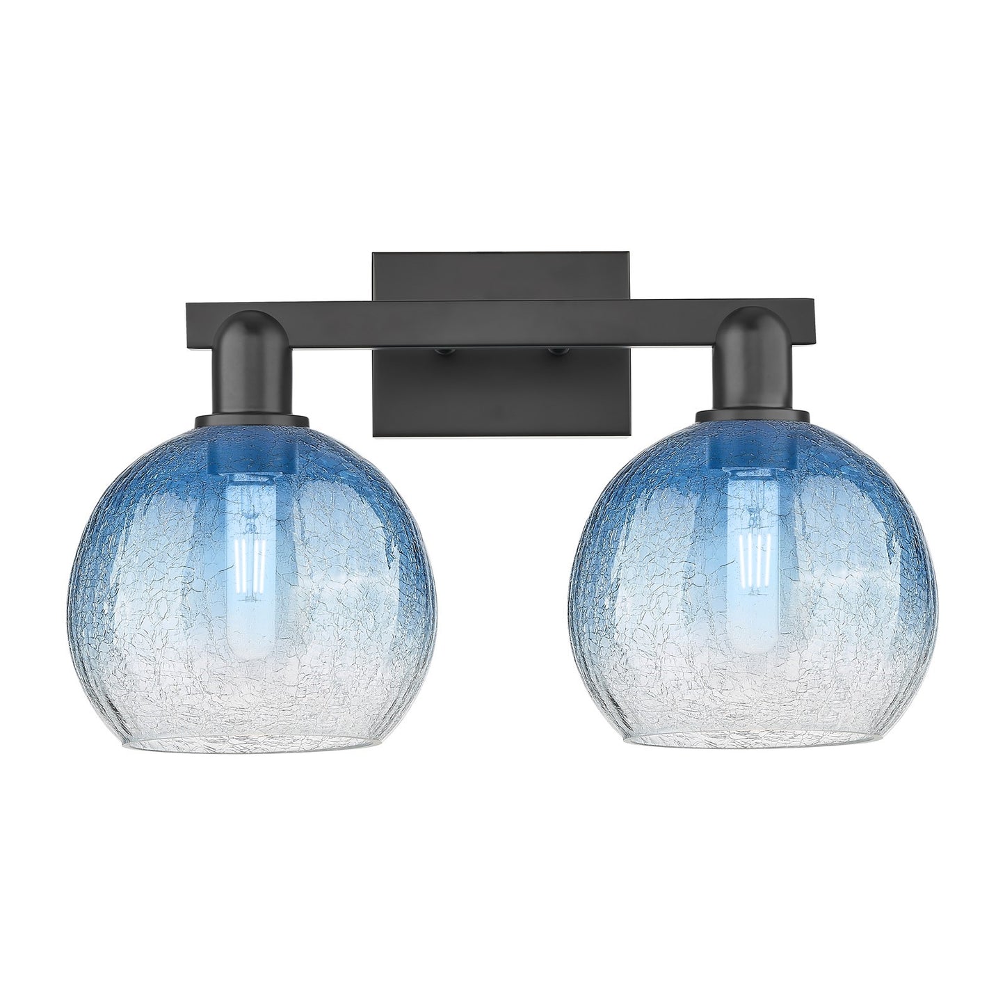 Innovations Brookhaven Globe 19in 2-Light Bath Vanity | Industrial Matte Black Steel and Sapphire Blue Glass | Bathroom Vanity | Model 716-2W-BK-G483-8SB
