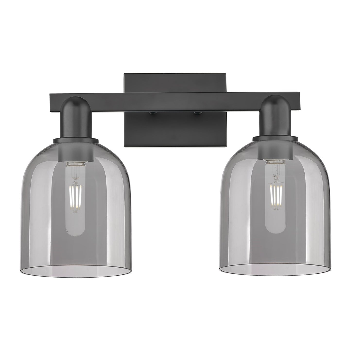 Innovations Bella 17in 2-Light Bath Vanity Light | Industrial Matte Black Steel and Light Smoke Glass | Bathroom Vanity | 16.5 | Model 716-2W-BK-G558-6SM