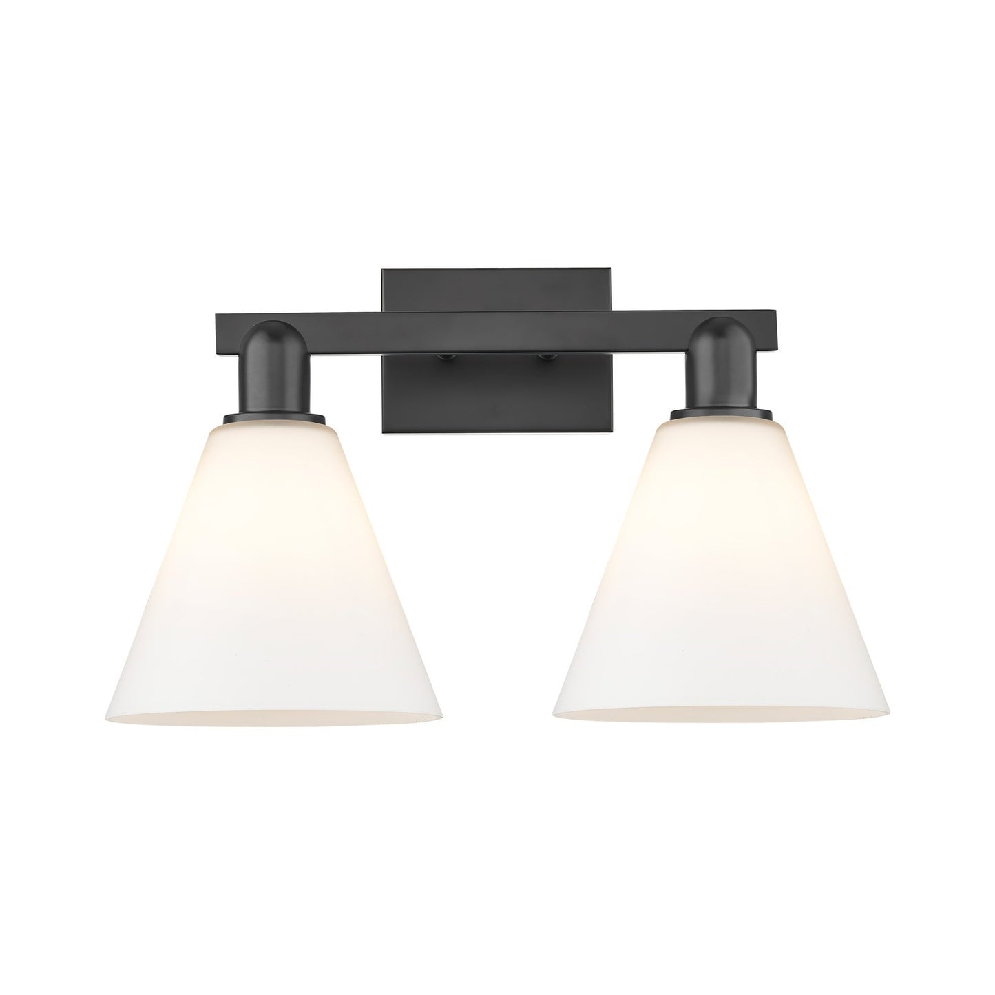 Innovations Berkshire Glass 19in 2-Light Bath Vanity | Industrial Matte Black Steel and Matte White Glass | Bathroom Vanity Light | Model 716-2W-BK-GBC-81