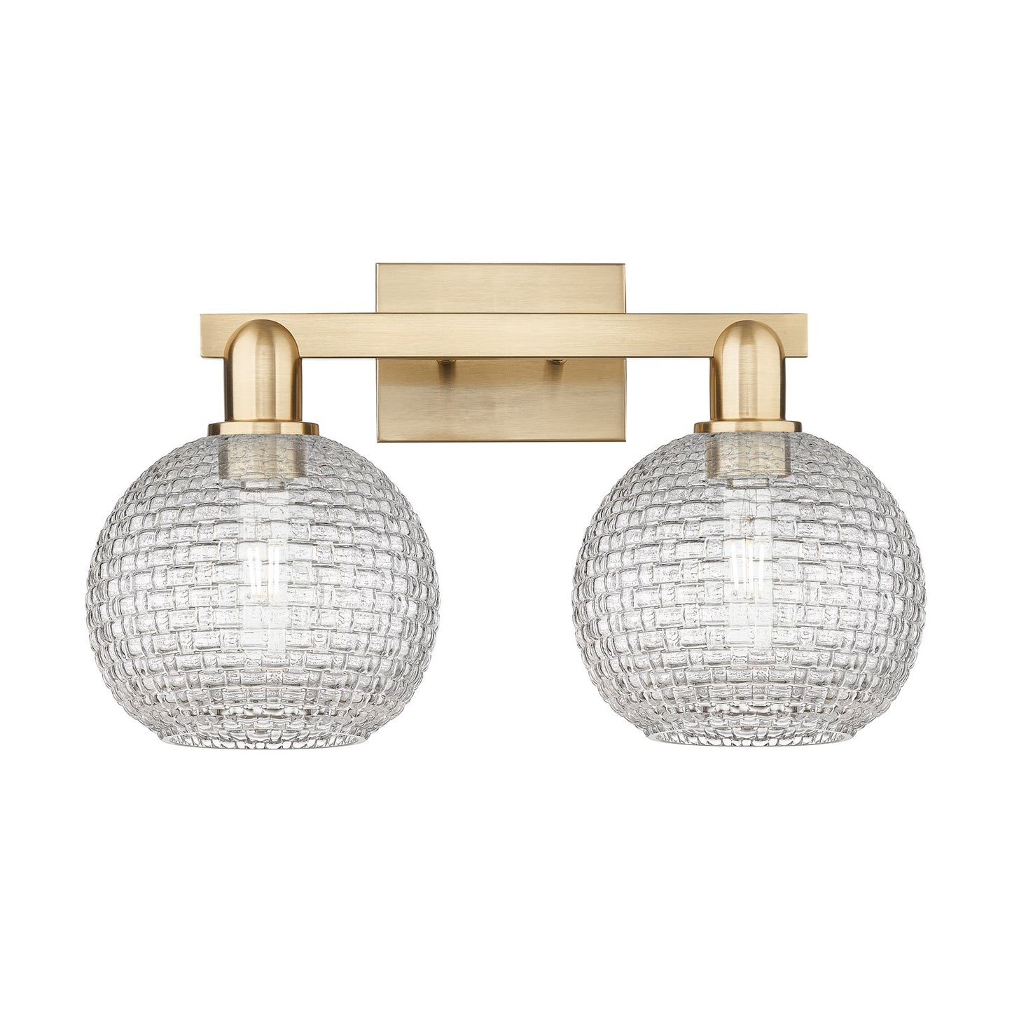 Innovations Athens 19in 2-Light Bath Vanity Light | Industrial Champagne Bronze Steel and Clear Basket Weave Glass | Bathroom | Model 716-2W-CB-G122C-8CL