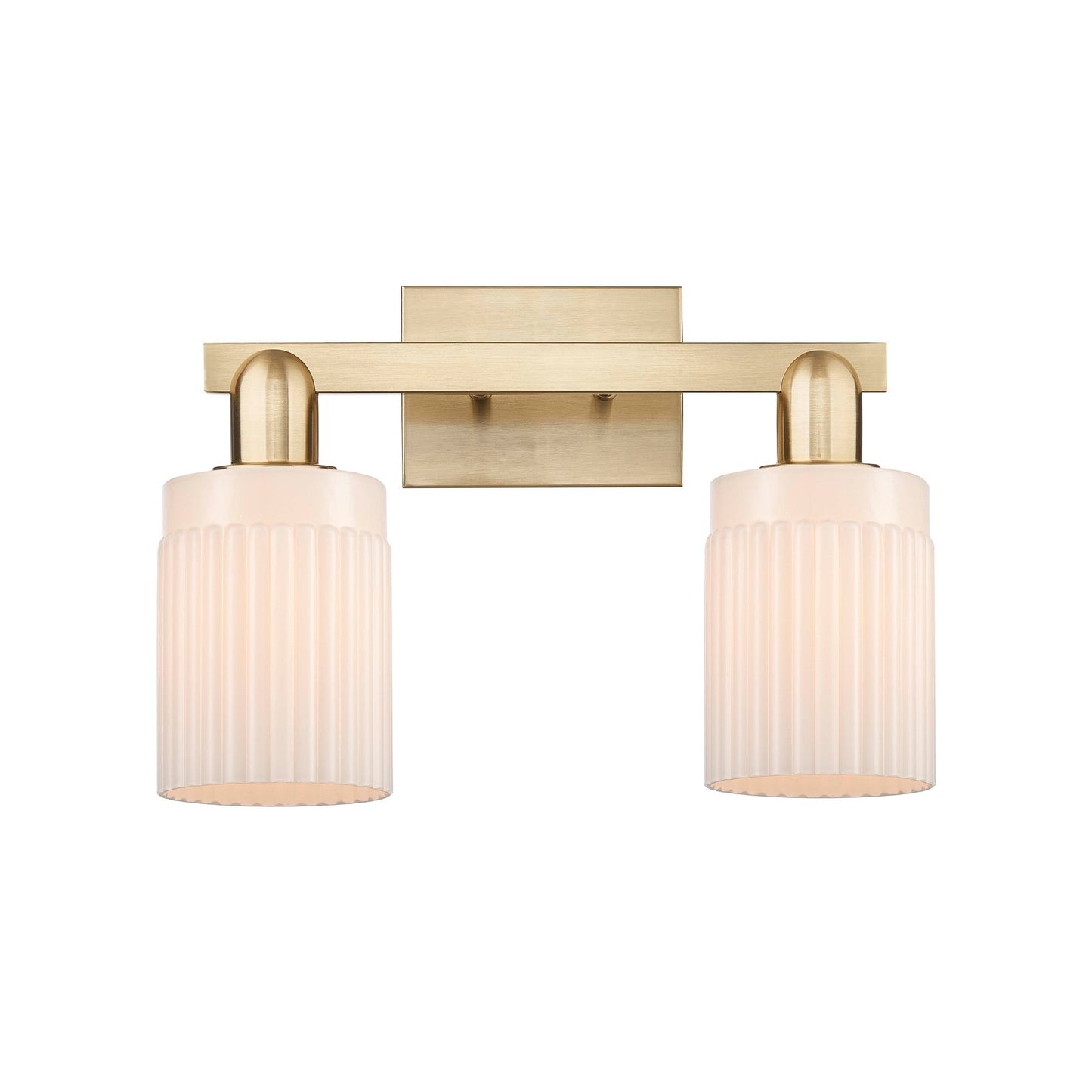 Innovations Hadley 16in 2-Light Bath Vanity Light | Industrial Champagne Bronze Steel and Matte White Ribbed Glass | Bathroom | Model 716-2W-CB-G341