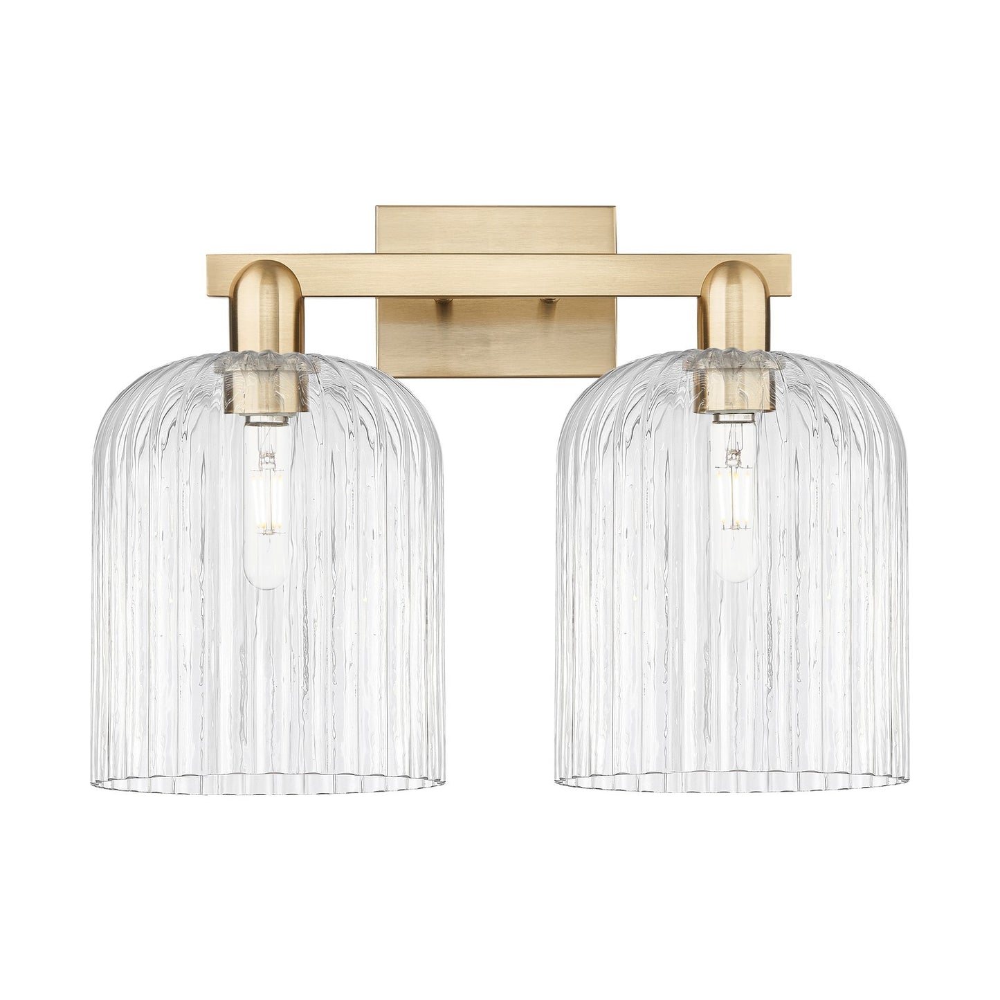 Innovations Bridal Veil 19in 2-Light Bath Vanity Light | Industrial Champagne Bronze Steel and Clear Ribbed Glass | Bathroom | Model 716-2W-CB-G559-8CL