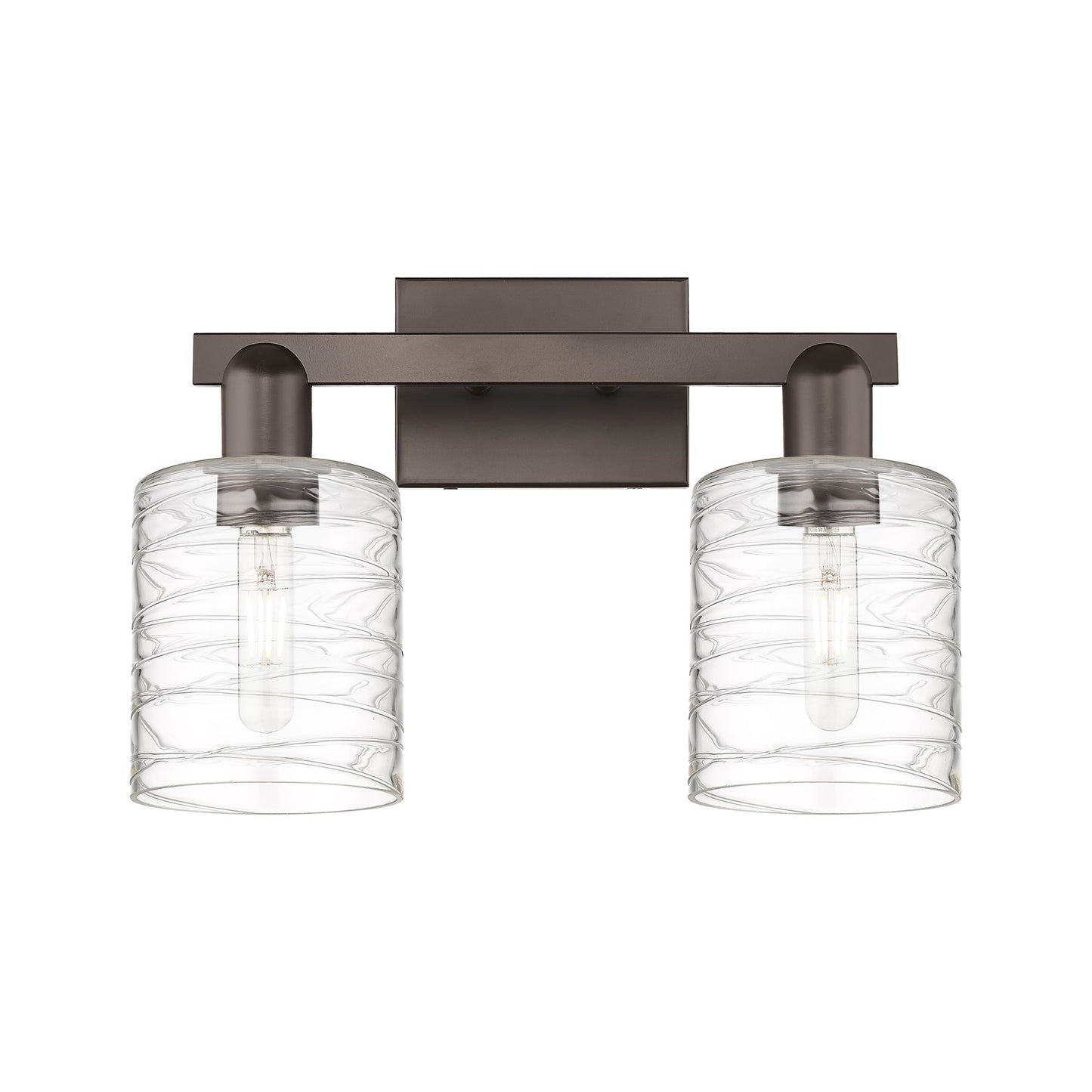 Innovations Cobbleskill 16in 2-Light Bath Vanity | Industrial Oil Rubbed Bronze and Deco Swirl Glass | Bathroom Vanity Light | 16 | Model 716-2W-OB-G1113