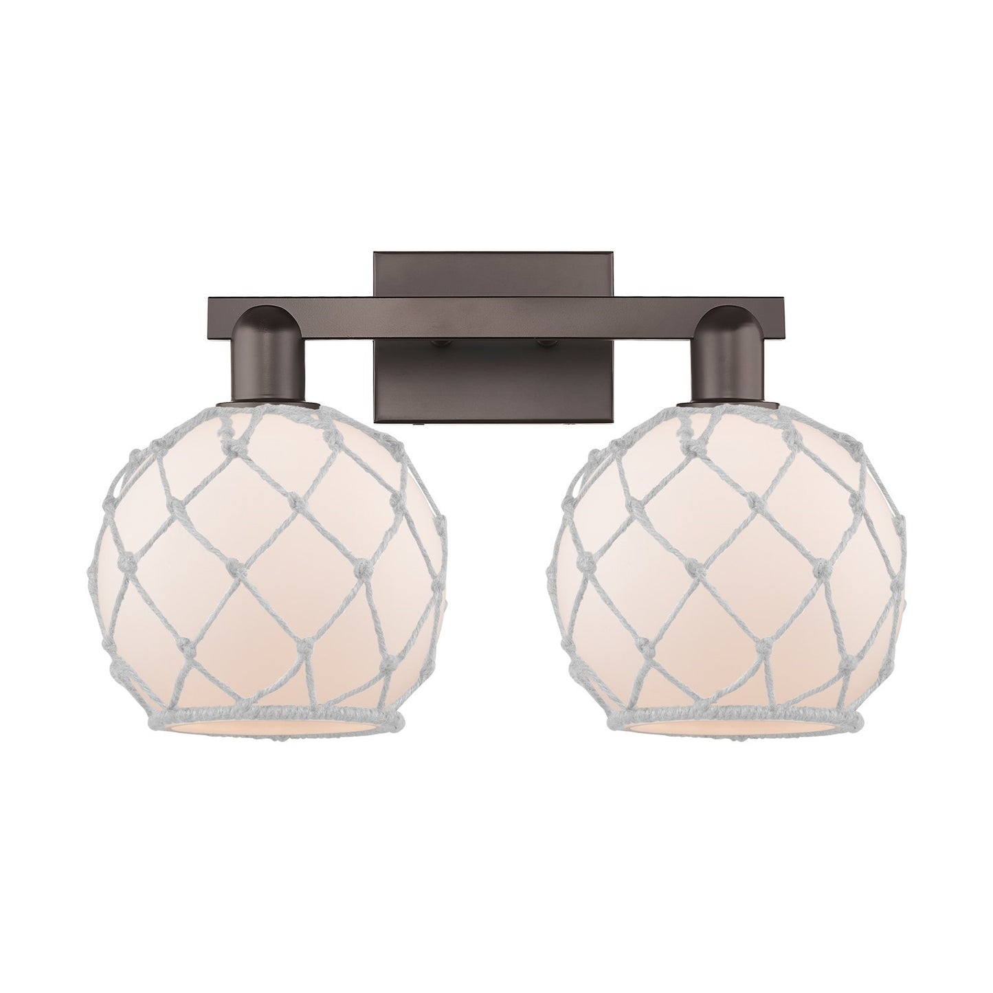 Innovations Farmhouse Rope 19in 2-Light Bath Vanity Light | Industrial Oil Rubbed Bronze Steel and White Frosted Glass with | Model 716-2W-OB-G121-8RW