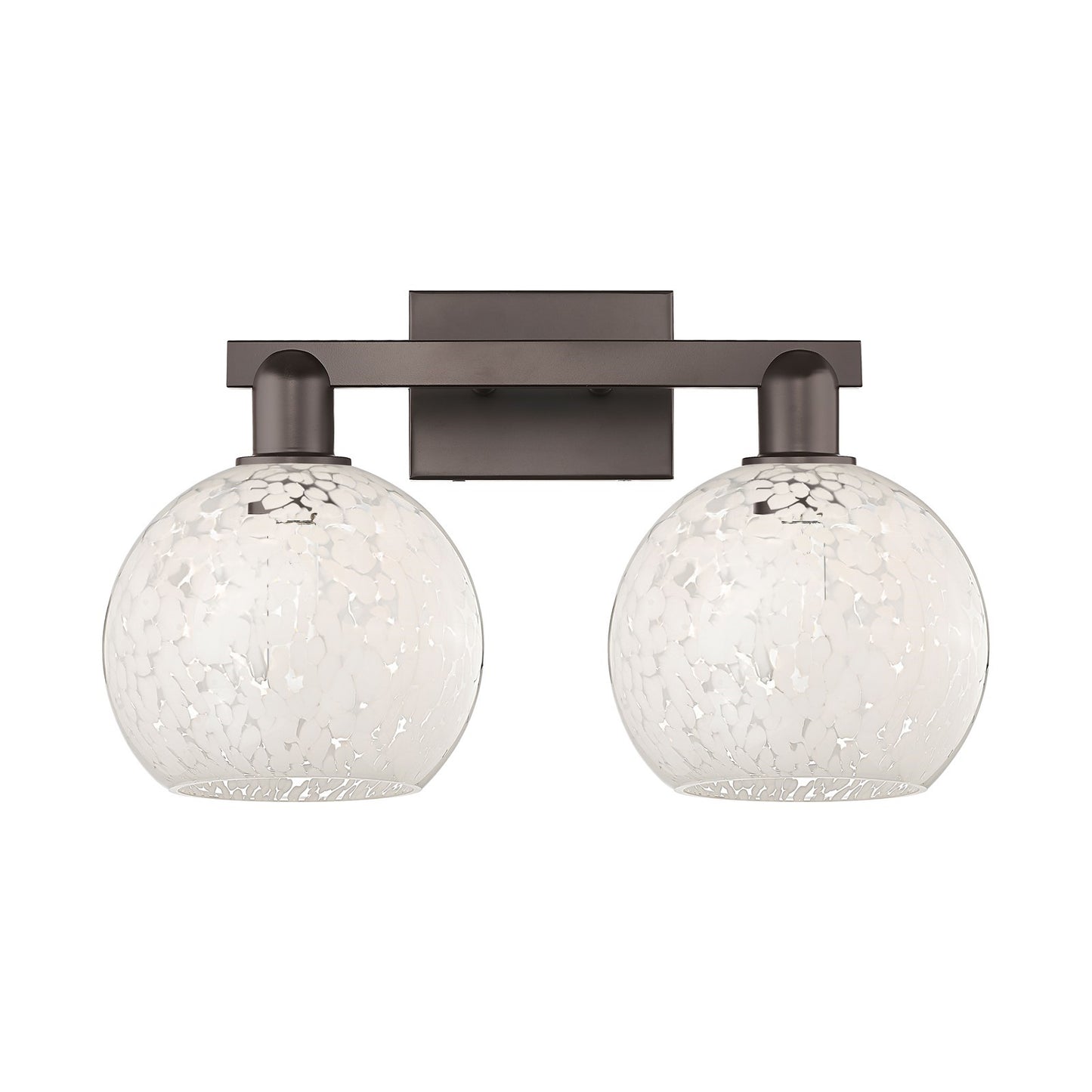 Innovations White Mouchette 19in 2-Light Bath Vanity | Industrial Oil Rubbed Bronze Steel and White Glass | Bathroom & Powder | Model 716-2W-OB-G1216-8WM