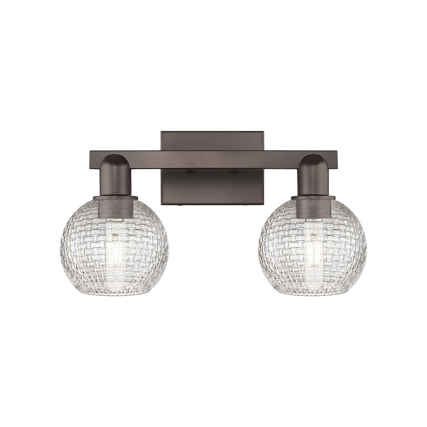 Innovations Athens 17in 2-Light Bath Vanity Light | Industrial Oil Rubbed Bronze Steel and Clear Basket Weave Glass | Bathroom | Model 716-2W-OB-G122C-6CL