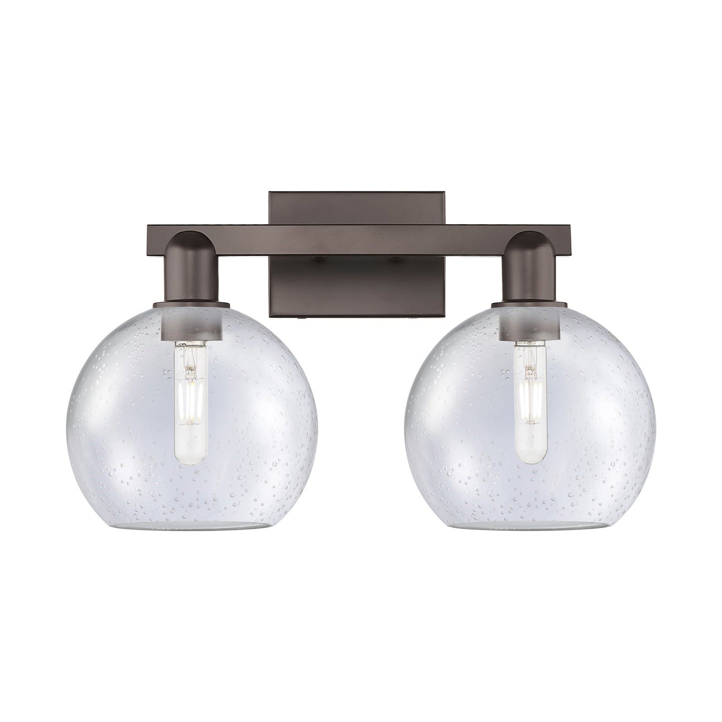Innovations Athens 19in 2-Light Bathroom Vanity Light | Industrial Oil Rubbed Bronze Steel and Seedy Glass | Bathroom Vanity & | Model 716-2W-OB-G124-8