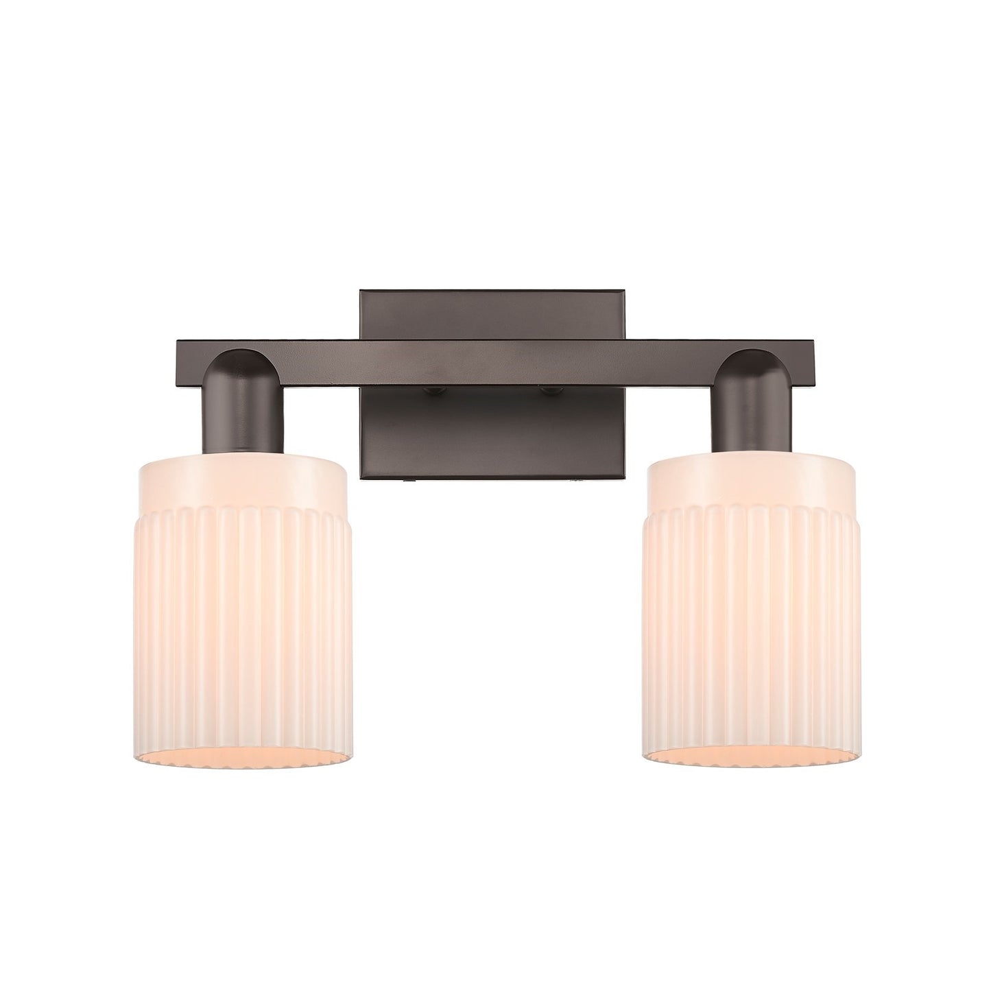 Innovations Hadley 2-Light 16in Bath Vanity Light | Industrial Oil Rubbed Bronze Steel and Matte White Ribbed Glass | Bathroom | Model 716-2W-OB-G341
