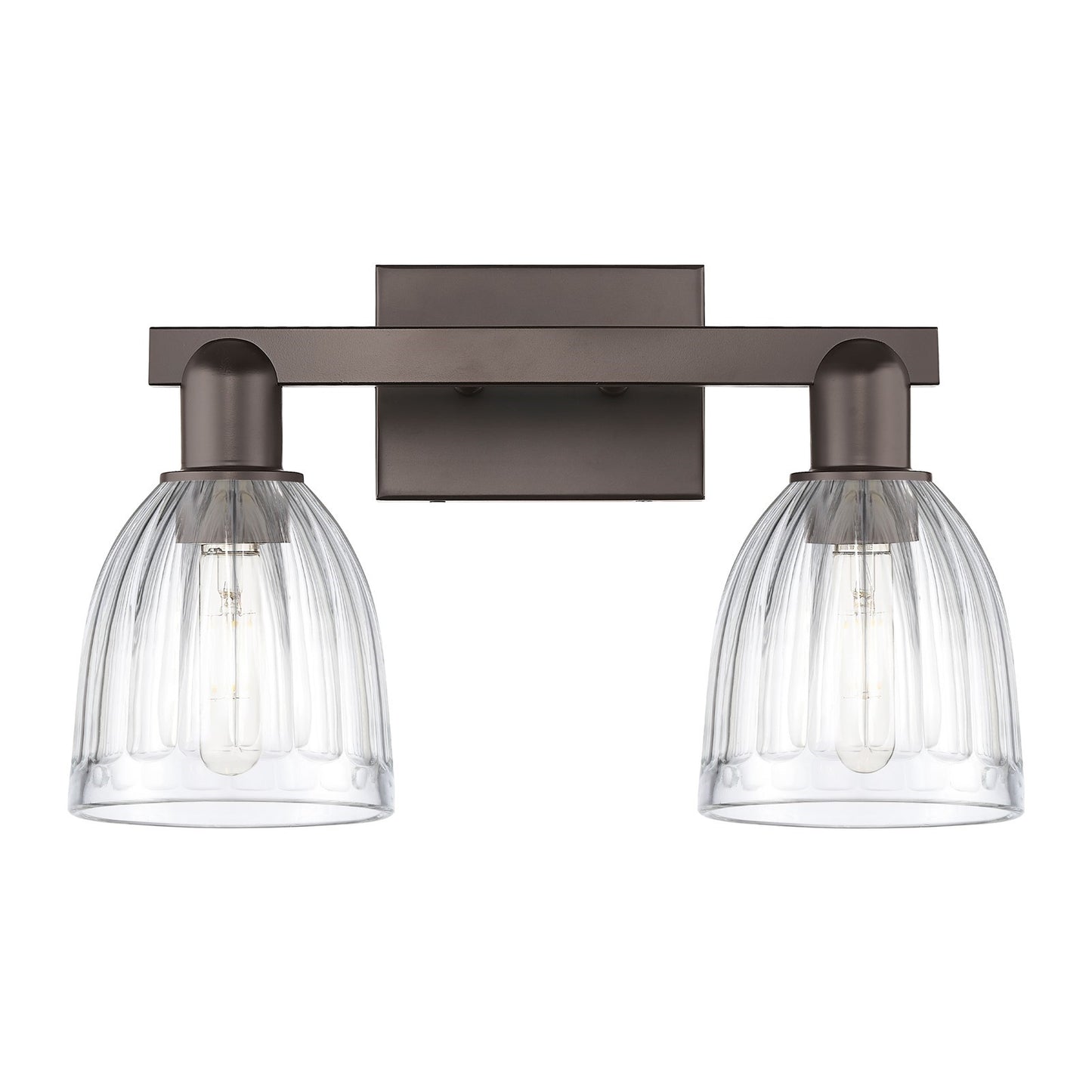 Innovations Brookfield 17in 2-Light Bath Vanity Light | Industrial Oil Rubbed Bronze Steel and Clear Ribbed Glass | Bathroom Vanity | Model 716-2W-OB-G442