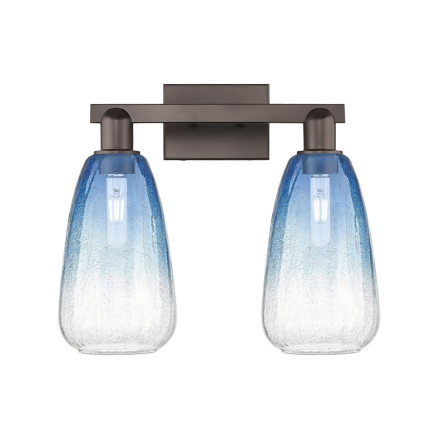 Innovations Brookhaven Almond 17in 2-Light Bath Vanity Light | Industrial Oil Rubbed Bronze Steel and Sapphire Blue Glass | Model 716-2W-OB-G480-6SB