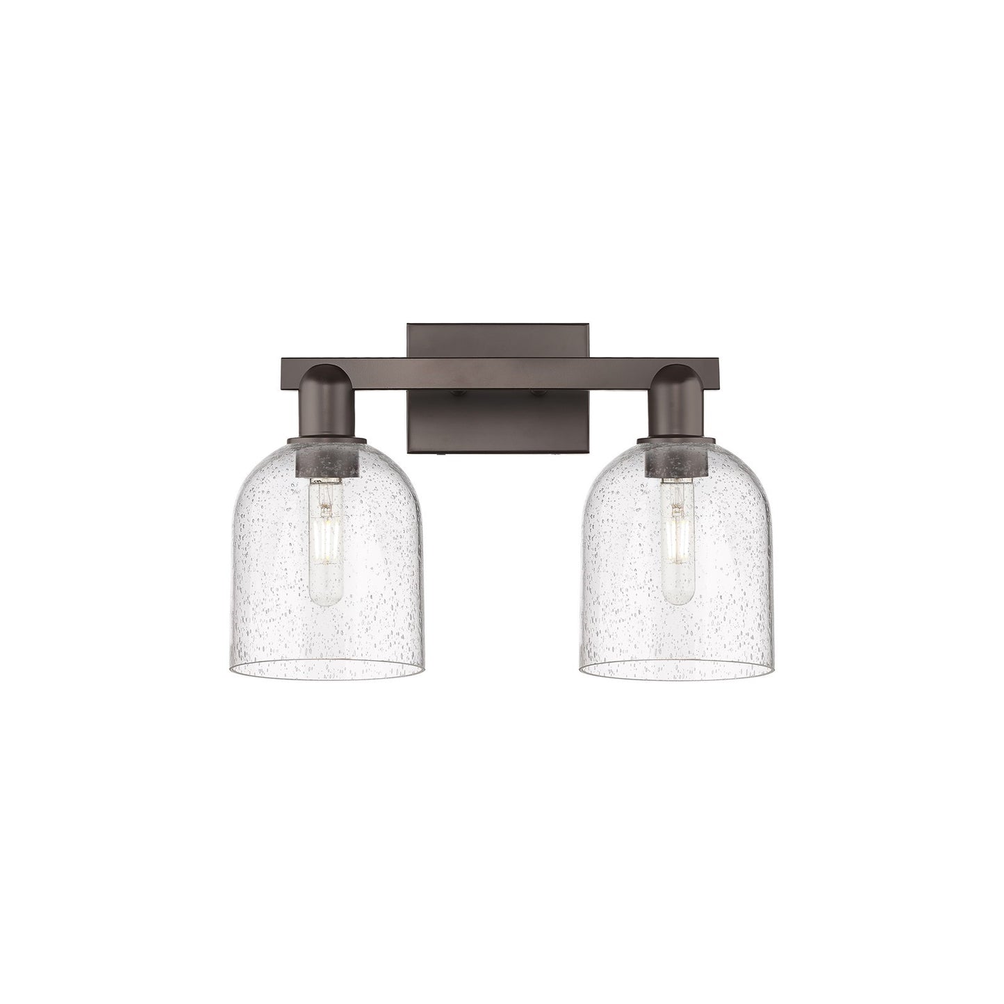Innovations Bella 17in 2-Light Bath Vanity | Industrial Oil Rubbed Bronze Steel and Seedy Glass | Bathroom Vanity Light | 16.5 | Model 716-2W-OB-G558-6SDY
