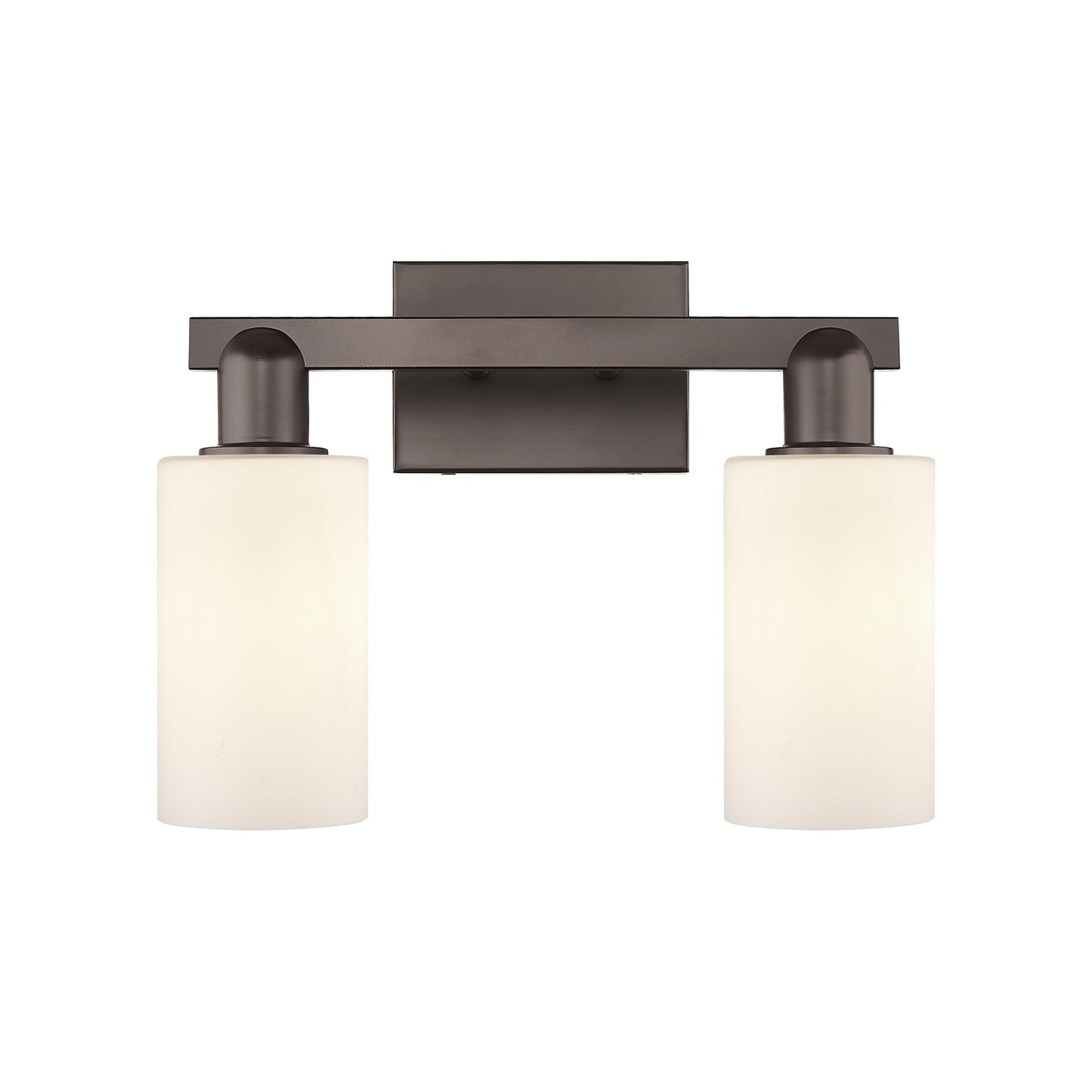 Innovations Clymer 15in 2-Light Bath Vanity Light | Industrial Oil Rubbed Bronze Steel and Matte White Glass | Bathroom Vanity | Model 716-2W-OB-G801