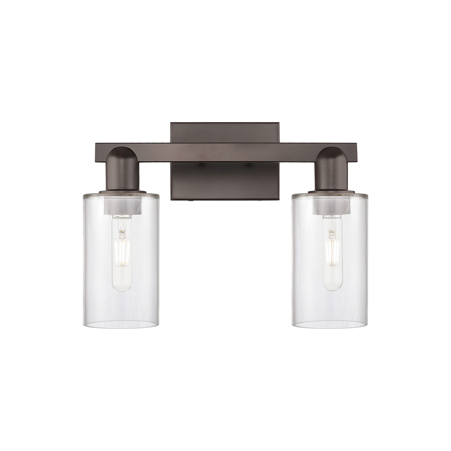 Innovations Clymer 15in 2-Light Bath Vanity Light | Industrial Oil Rubbed Bronze Steel and Clear Glass | Damp Rated Bathroom Vanity | Model 716-2W-OB-G802
