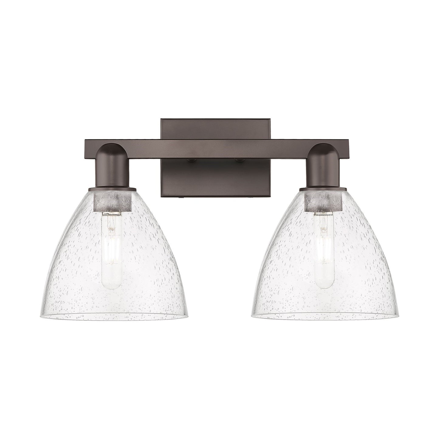 Innovations Bristol 19in 2-Light Bath Vanity | Industrial Oil Rubbed Bronze Steel and Seedy Glass | Bathroom Vanity Light | 18.5 | Model 716-2W-OB-GBD-754