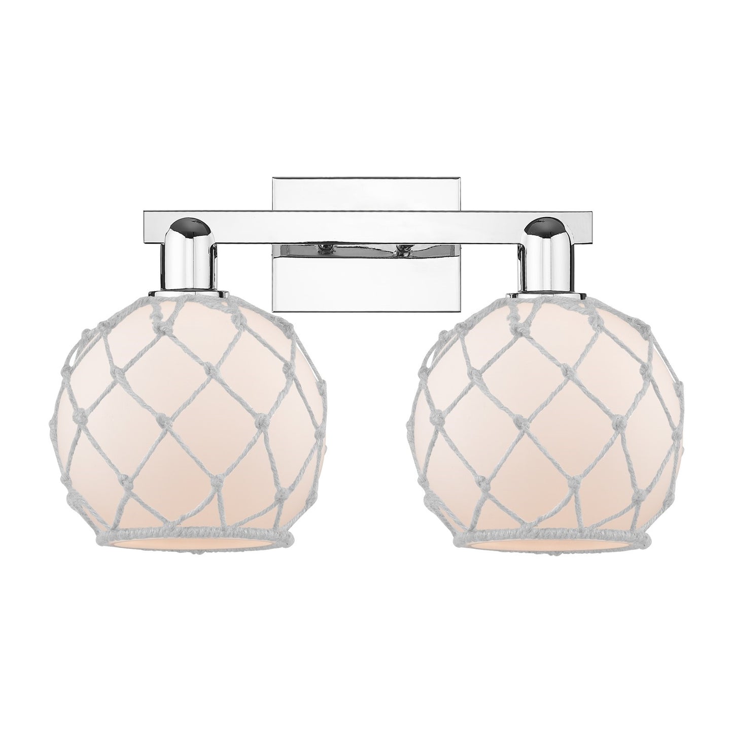 Innovations Farmhouse Rope 19in 2-Light Bath Vanity | Industrial Polished Chrome and White Frosted Glass with Rope | Bathroom & | Model 716-2W-PC-G121-8RW