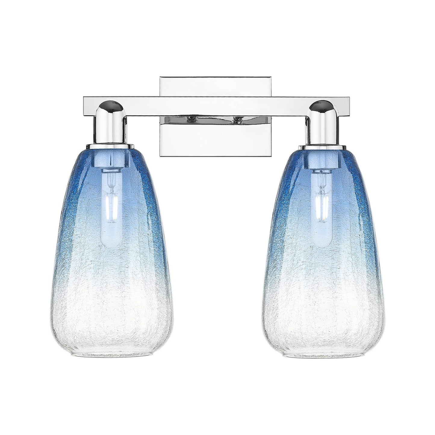 Innovations Brookhaven Almond 17in 2-Light Bath Vanity Light | Industrial Polished Chrome and Sapphire Blue Glass | Entryway & | Model 716-2W-PC-G480-6SB