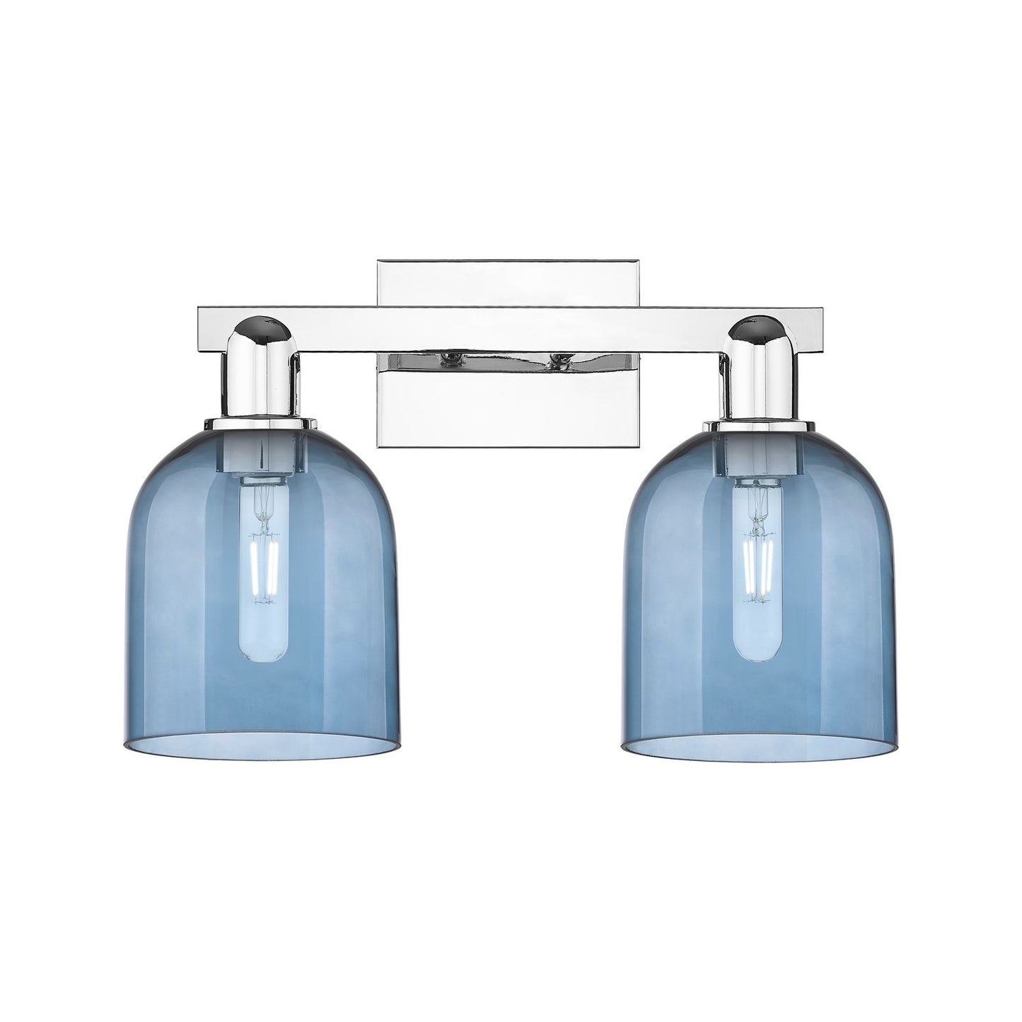 Innovations Bella 17in 2-Light Bath Vanity | Industrial Polished Chrome and Blue Glass | Bathroom Vanity Light | 16.5 x 7.25 x | Model 716-2W-PC-G558-6BL