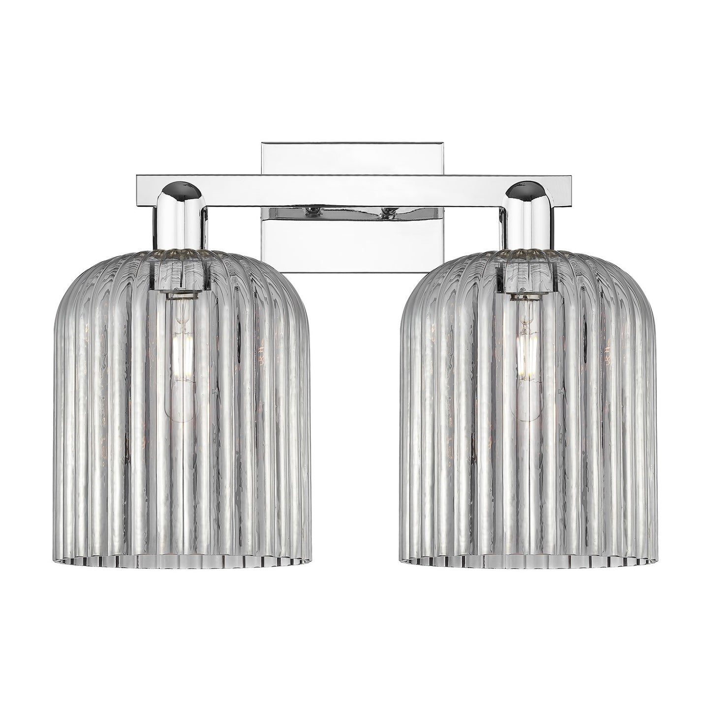 Innovations Bridal Veil 19in 2-Light Bath Vanity Light | Industrial Polished Chrome and Light Smoke Ribbed Glass | Bathroom | Model 716-2W-PC-G559-8SM