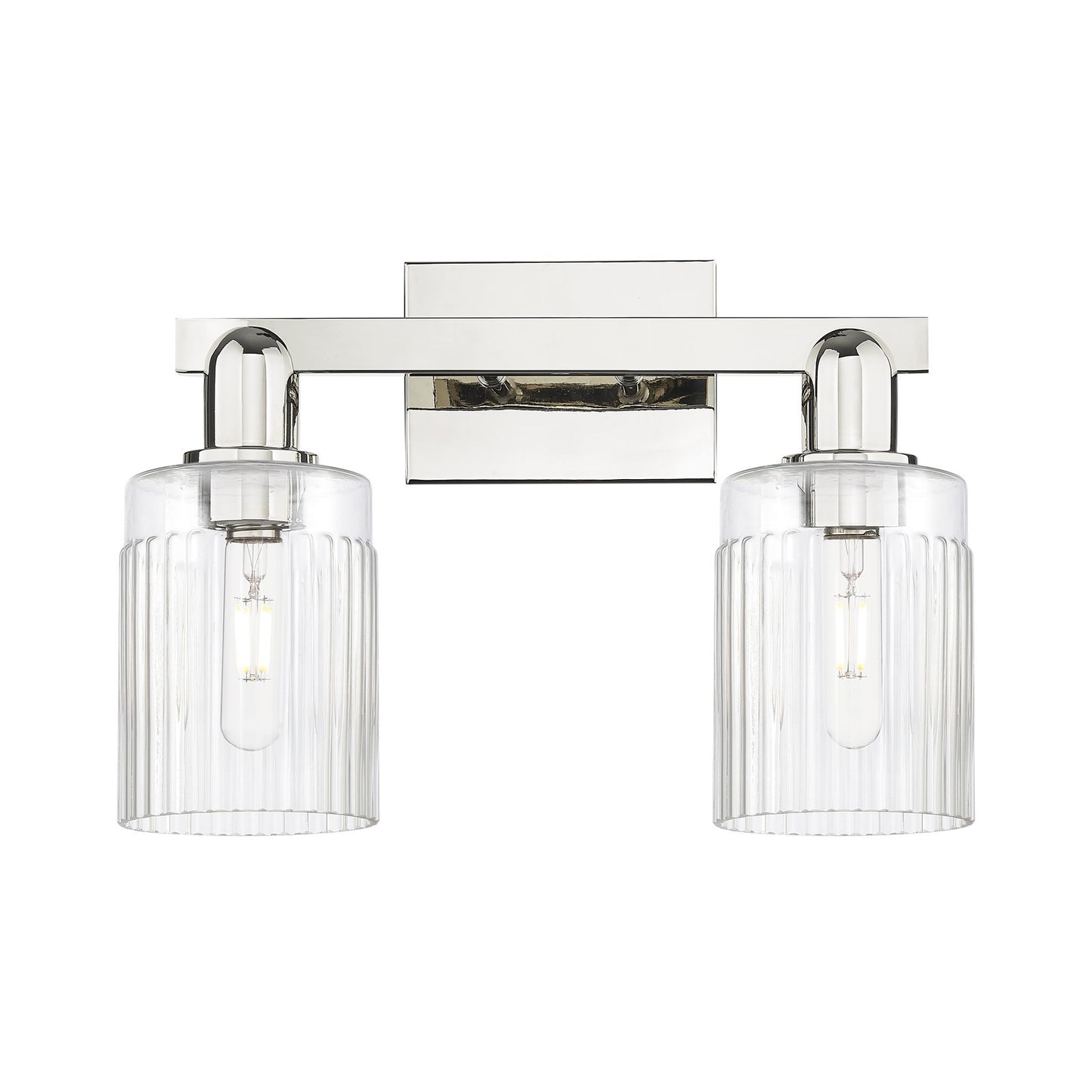 Innovations Hadley 16in 2-Light Bath Vanity Light | Industrial Polished Nickel and Clear Ribbed Glass | Bathroom Vanity | 15.5 x | Model 716-2W-PN-G342