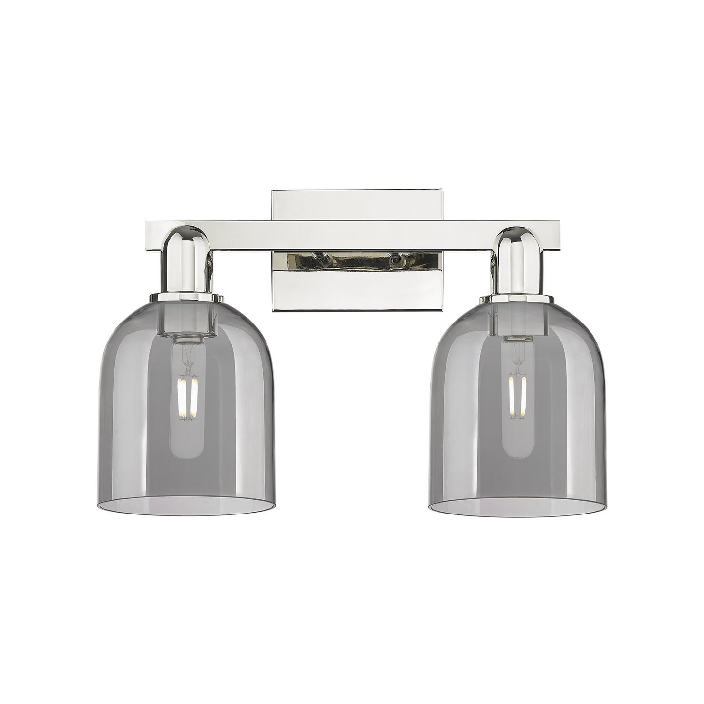 Innovations Bella 17in 2-Light Bath Vanity | Industrial Polished Nickel Steel and Light Smoke Glass | Bathroom Vanity Light | Model 716-2W-PN-G558-6SM