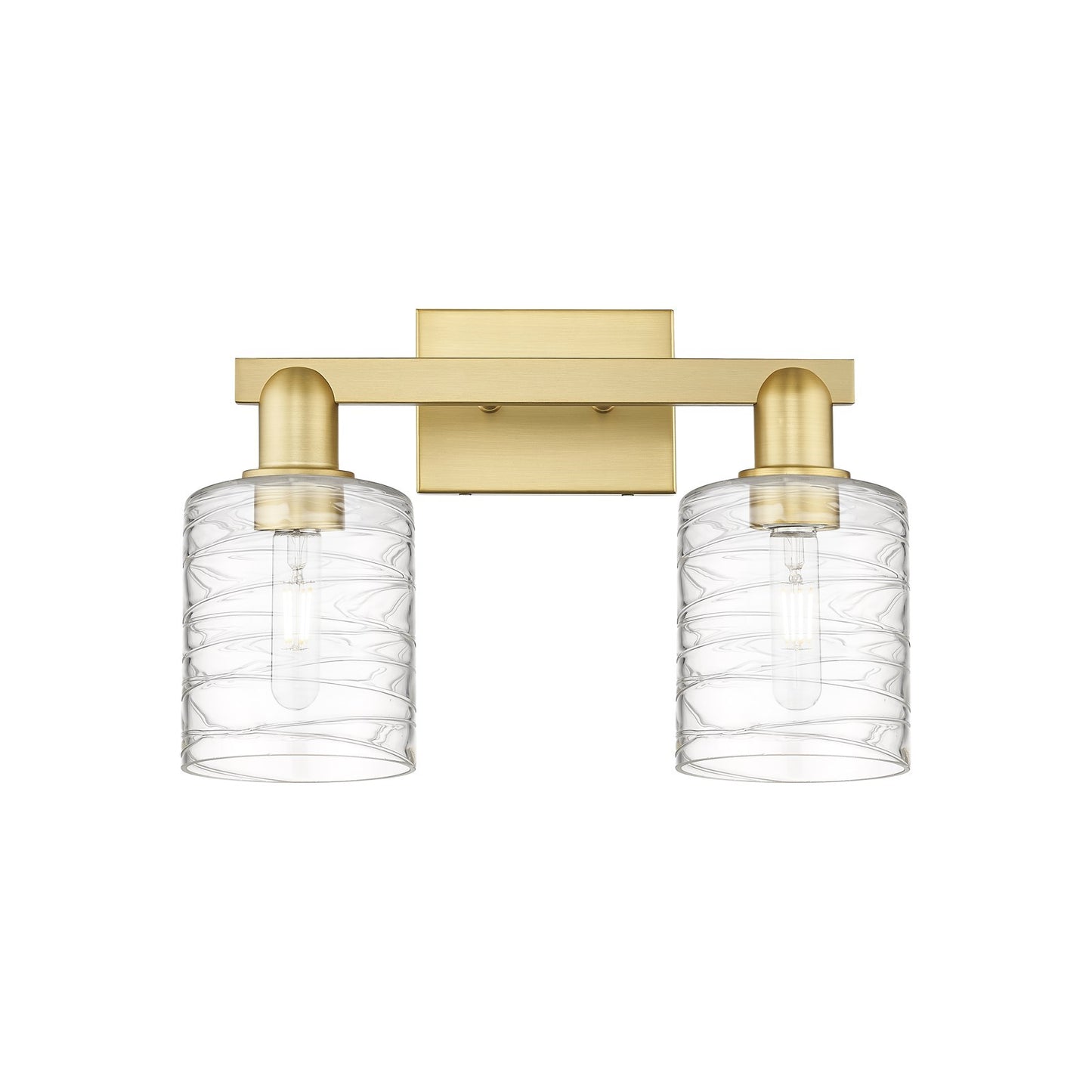Innovations Cobbleskill 16in 2-Light Bath Vanity Light | Industrial Satin Gold Steel and Deco Swirl Glass | Bathroom Vanity & | Model 716-2W-SG-G1113
