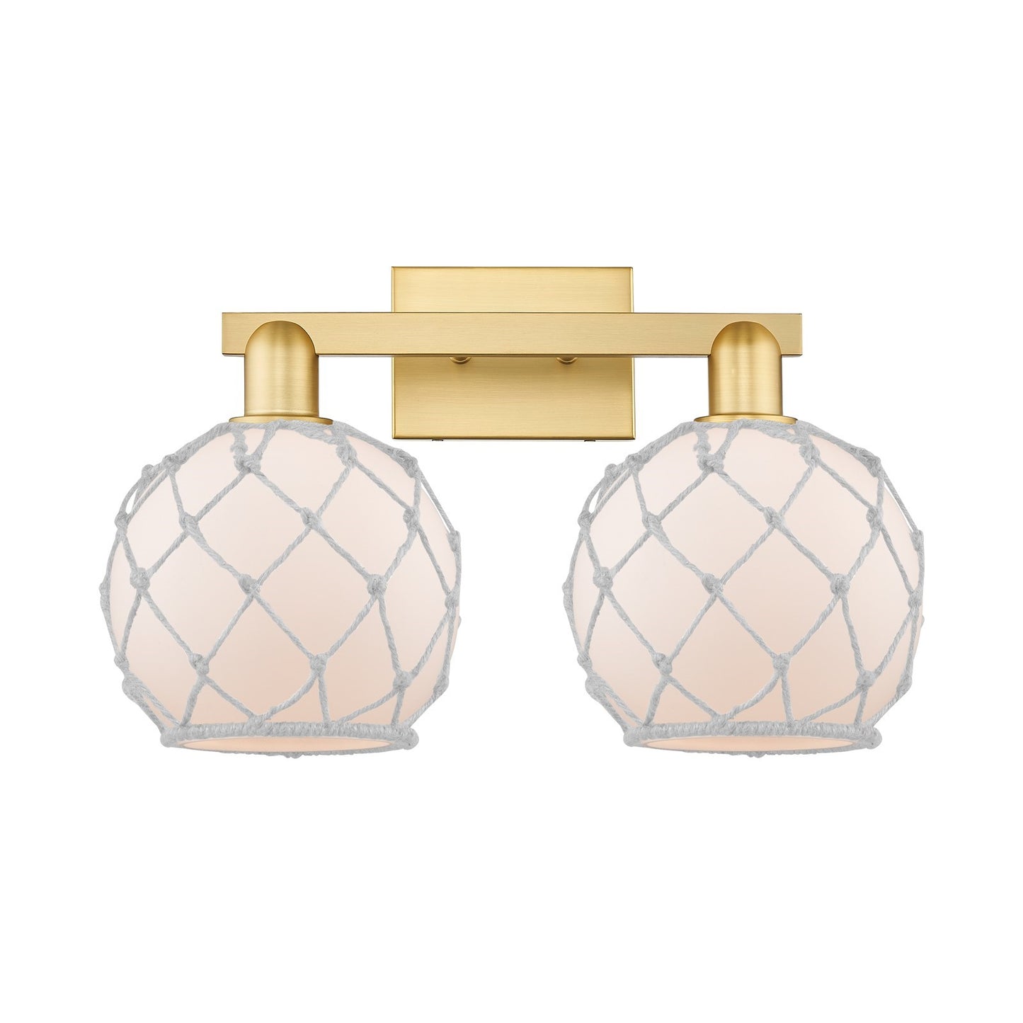 Innovations Farmhouse Rope 19in 2-Light Bath Vanity | Industrial Satin Gold Steel and Cast Brass with White Frosted Glass and | Model 716-2W-SG-G121-8RW