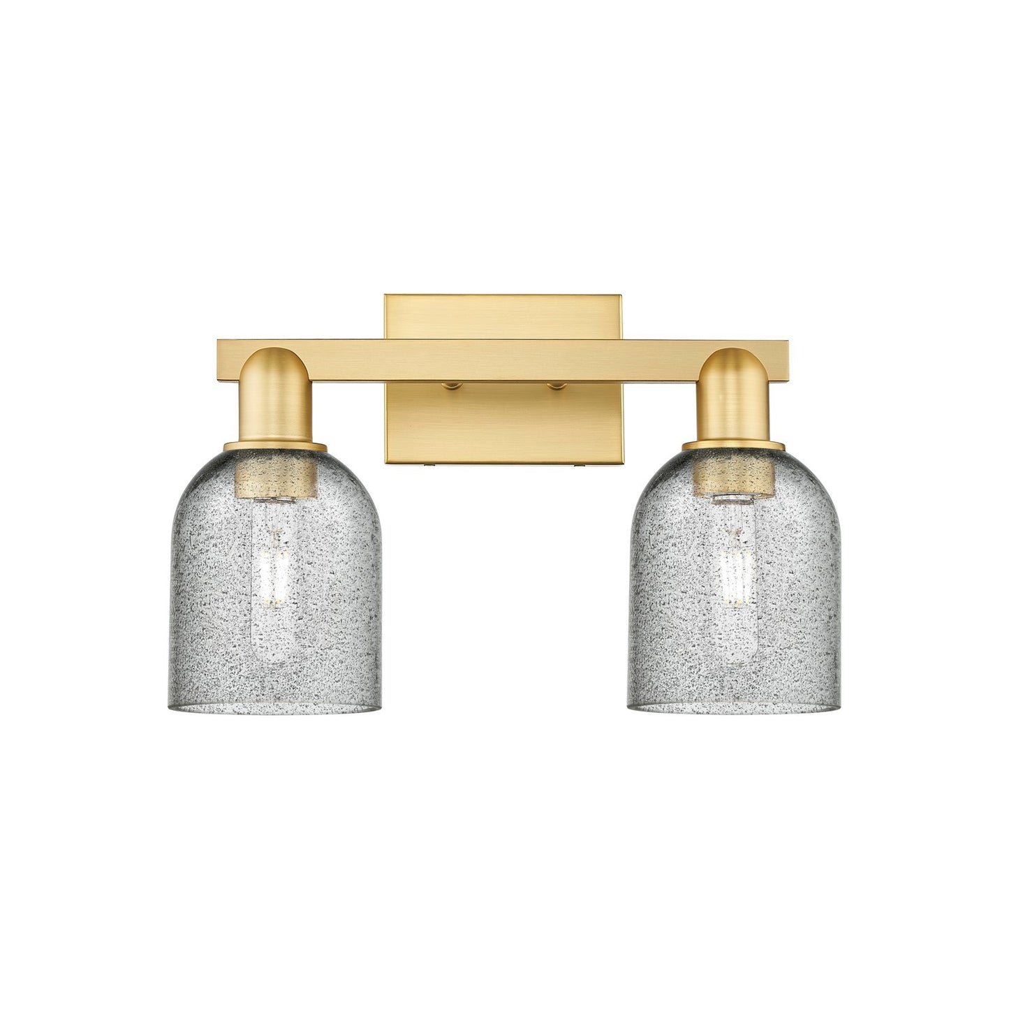 Innovations Caledonia 16in 2-Light Bath Vanity Light | Industrial Satin Gold Steel and Charcoal Glass | Bathroom Vanity & Powder | Model 716-2W-SG-G257