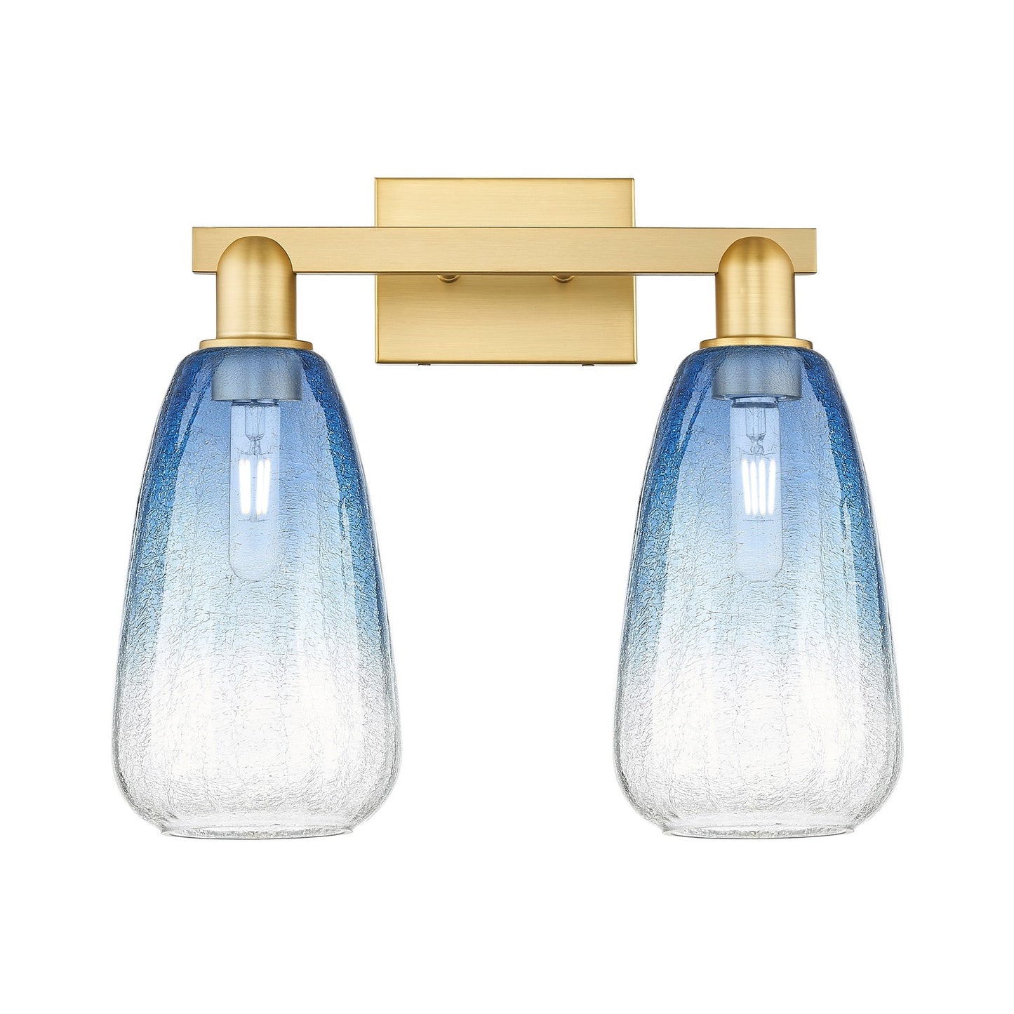 Innovations Brookhaven Almond 17in 2-Light Bath Vanity Light | Industrial Satin Gold Steel and Sapphire Blue Glass | Bathroom | Model 716-2W-SG-G480-6SB