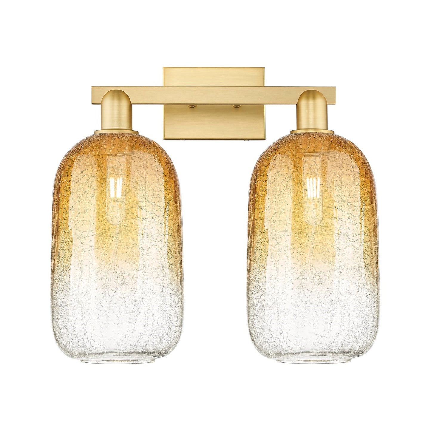 Innovations Brookhaven Cloche 18in 2-Light Bath Vanity | Industrial Satin Gold Steel and Cast Brass with Amber Glass | Bathroom | Model 716-2W-SG-G482-7AM