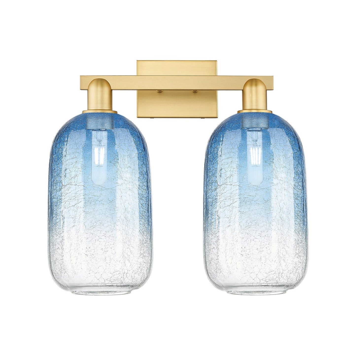 Innovations Brookhaven Cloche 18in 2-Light Bath Vanity | Industrial Satin Gold Steel and Cast Brass with Sapphire Blue Glass | Model 716-2W-SG-G482-7SB