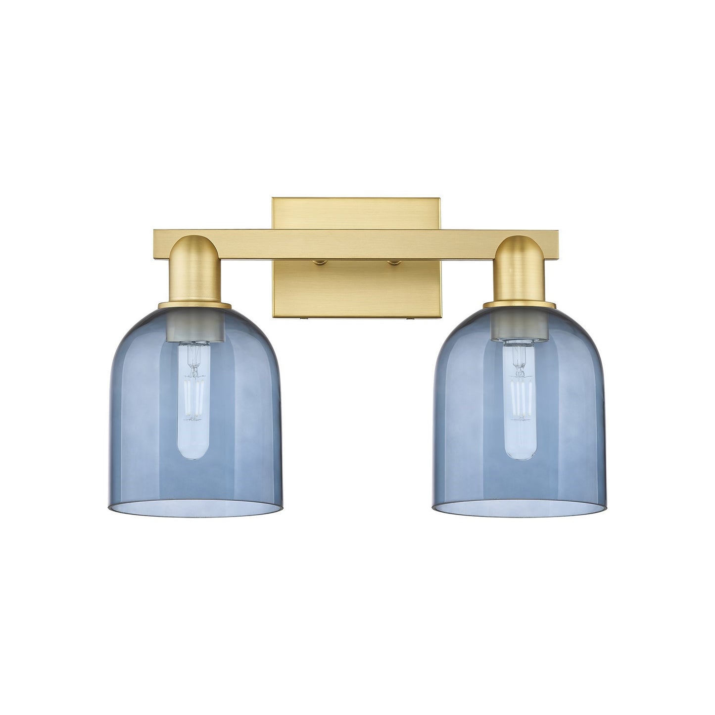 Innovations Bella 17in 2-Light Bath Vanity Light | Industrial Satin Gold Steel and Blue Glass | Bathroom Vanity | 16.5 x 11.25 | Model 716-2W-SG-G558-6BL