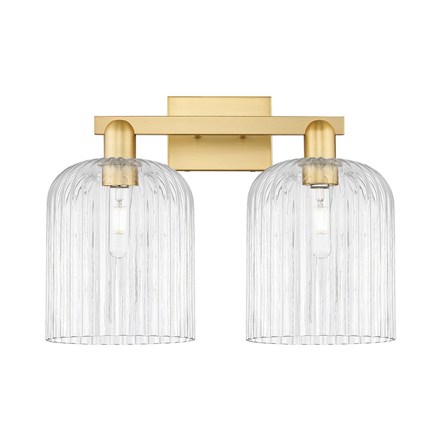 Innovations Bridal Veil 19in 2-Light Bath Vanity Light | Industrial Satin Gold Steel and Clear Ribbed Glass | Bathroom Vanity | Model 716-2W-SG-G559-8CL