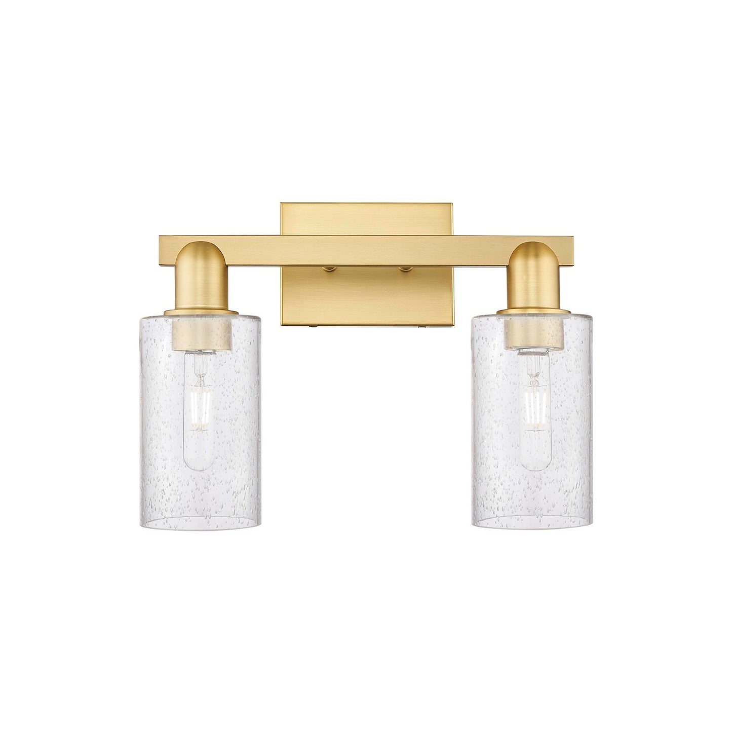 Innovations Clymer 15in 2-Light Bath Vanity Light | Industrial Satin Gold Steel and Seedy Glass | Bathroom Vanity | 14.88 x 10.62 x | Model 716-2W-SG-G804