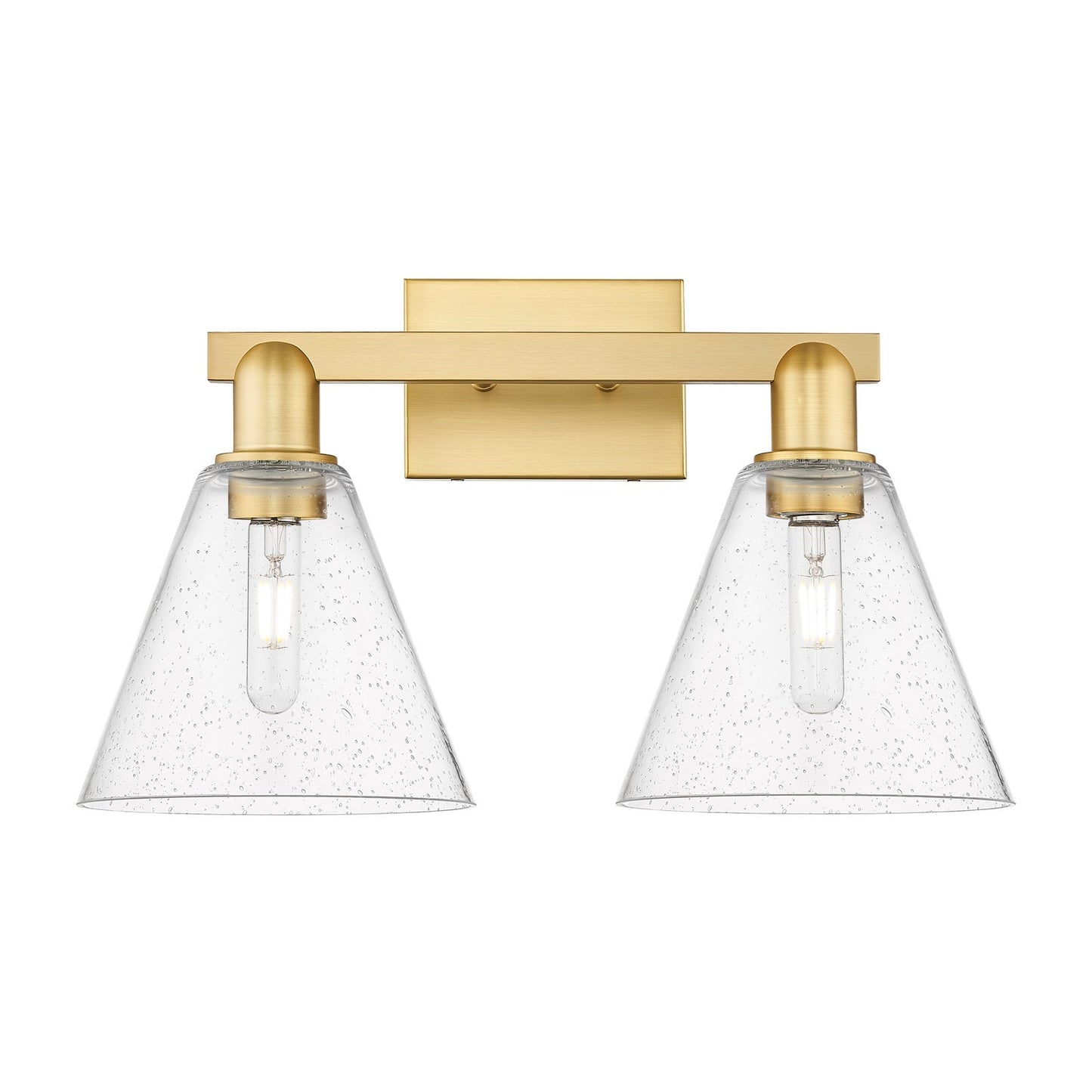 Innovations Berkshire Glass 19in 2-Light Bath Vanity | Industrial Satin Gold Steel and Cast Brass with Seedy Glass Shade | Model 716-2W-SG-GBC-84