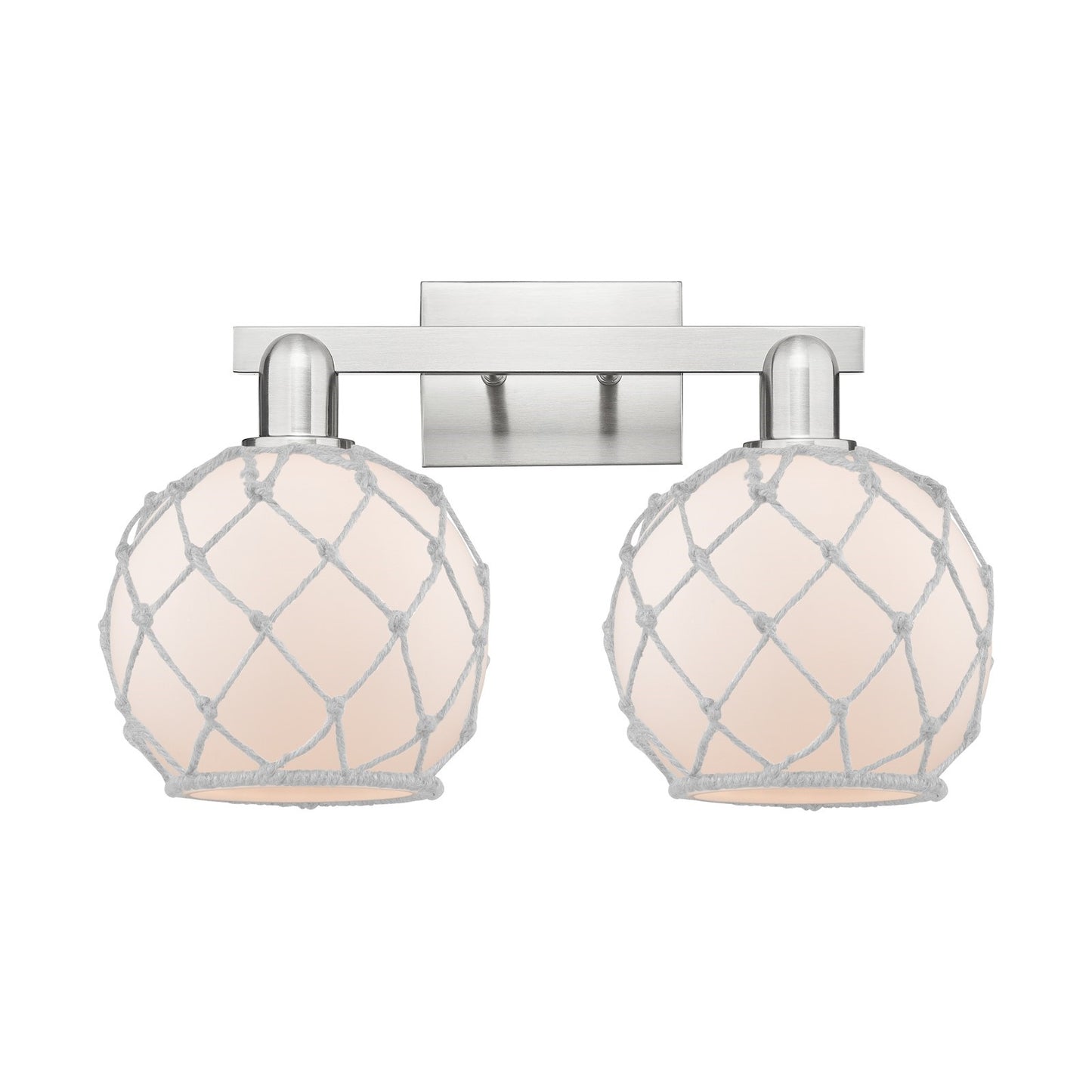 Innovations Farmhouse Rope 19in 2-Light Bath Vanity Light | Industrial Brushed Satin Nickel Steel and White Frosted Glass with | Model 716-2W-SN-G121-8RW