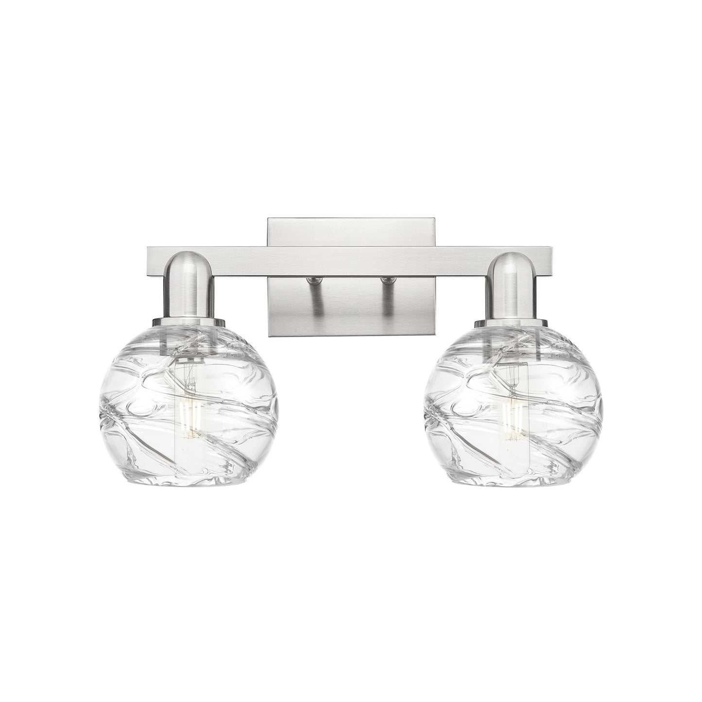 Innovations Athens Deco Swirl 16in 2-Light Bath Vanity | Industrial Brushed Satin Nickel and Clear Deco Swirl Glass | Bathroom | Model 716-2W-SN-G1213-6CL