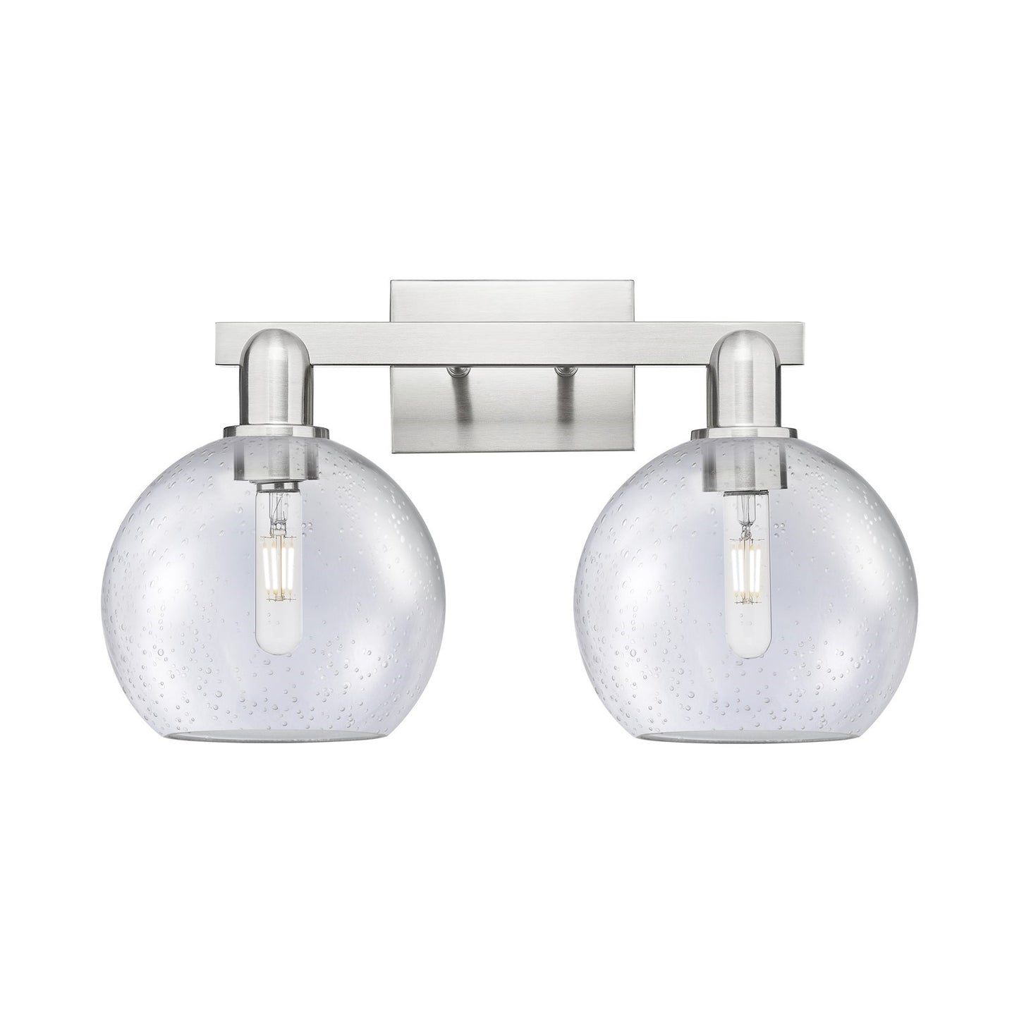 Innovations Athens 19in 2-Light Bath Vanity | Industrial Brushed Satin Nickel Steel and Seedy Glass | Bathroom Vanity Light | 19 | Model 716-2W-SN-G124-8