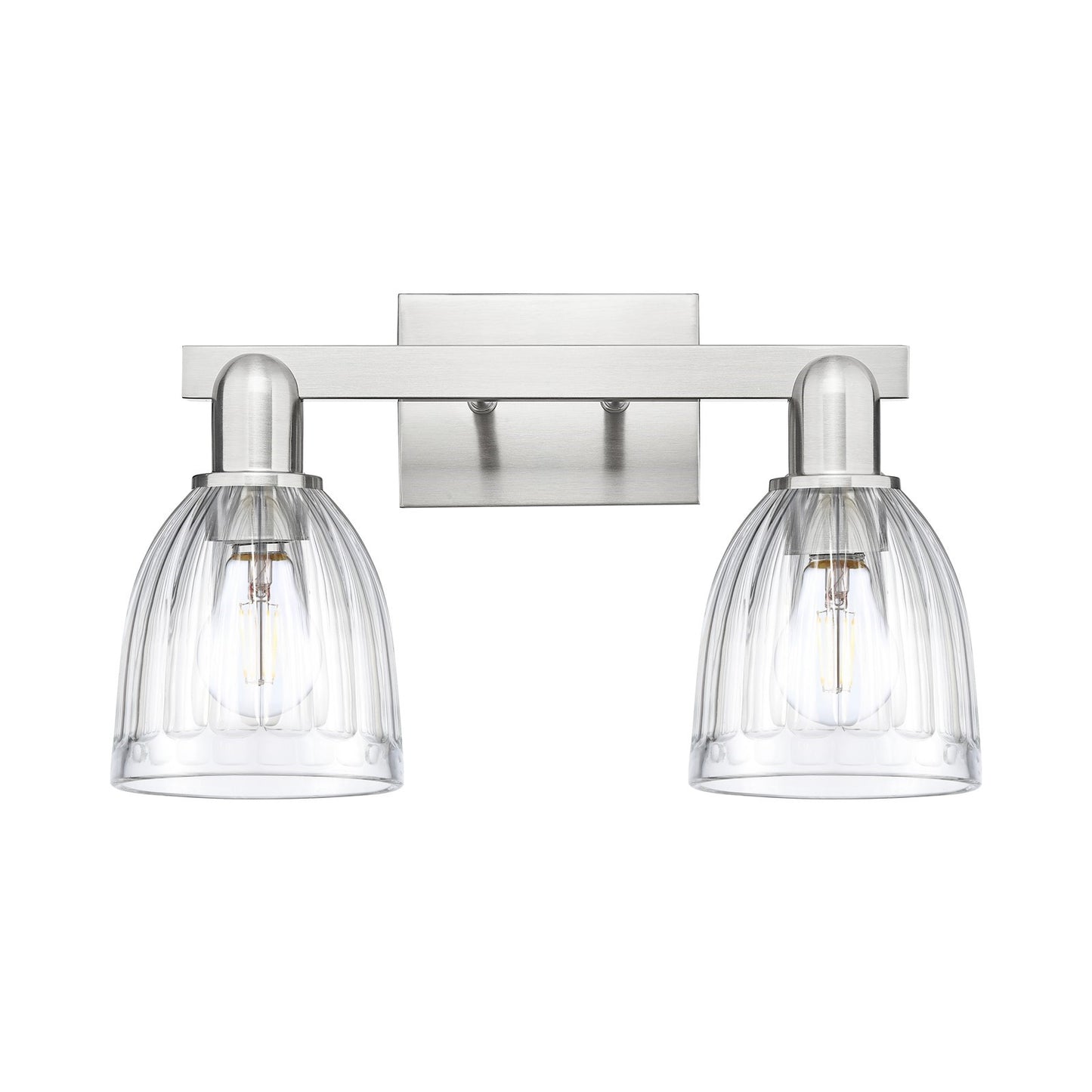 Innovations Brookfield 17in 2-Light Bath Vanity Light | Industrial Brushed Satin Nickel and Clear Ribbed Glass | Bathroom Vanity | Model 716-2W-SN-G442