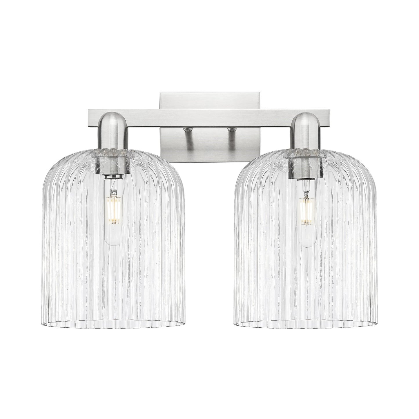 Innovations Bridal Veil 19in 2-Light Bath Vanity Light | Industrial Brushed Satin Nickel and Clear Ribbed Glass | Bathroom | Model 716-2W-SN-G559-8CL