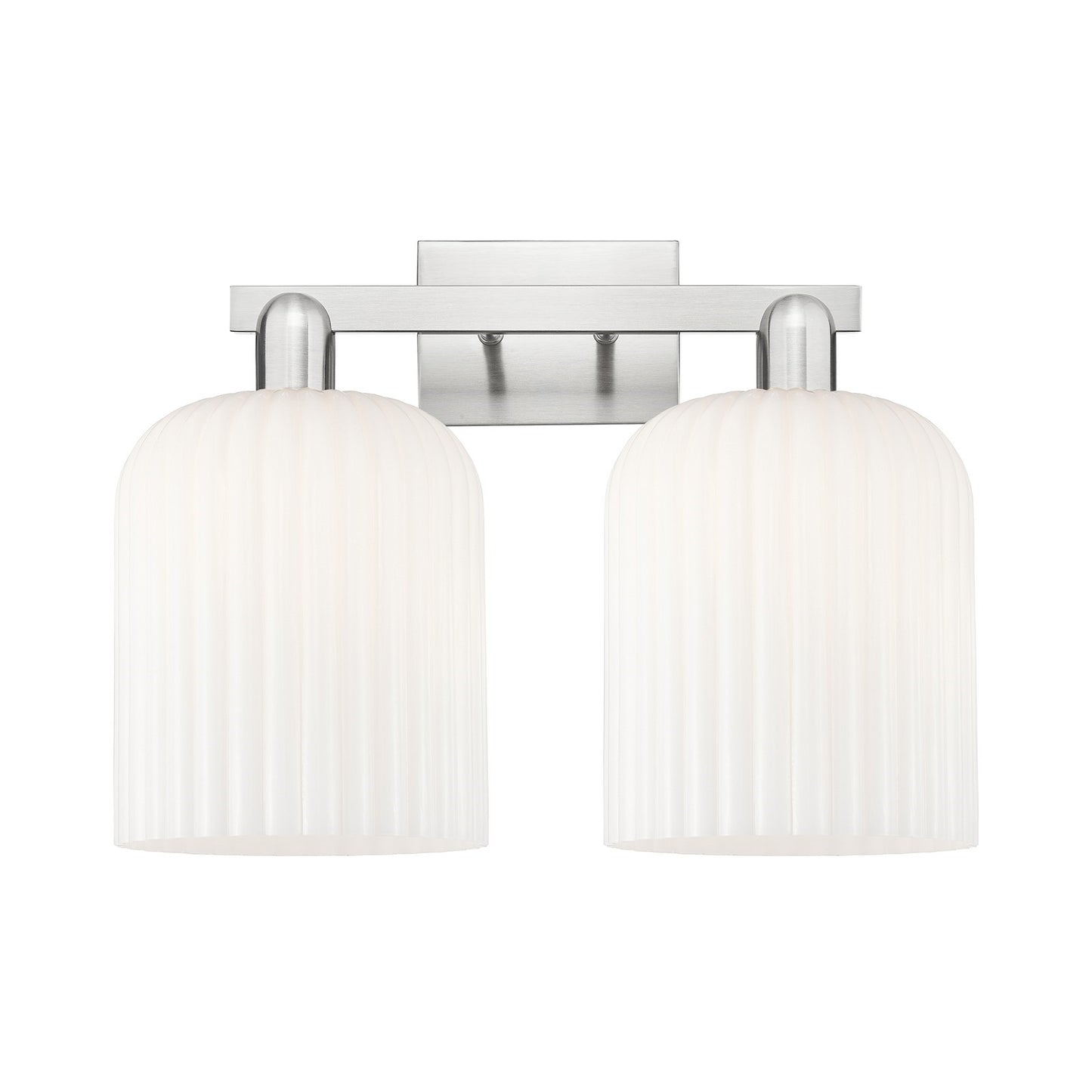 Innovations Bridal Veil 19in 2-Light Bath Vanity Light | Industrial Brushed Satin Nickel and Gloss White Ribbed Glass | Model 716-2W-SN-G559-8GWH