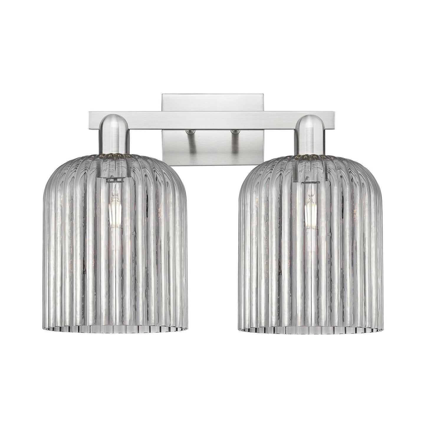 Innovations Bridal Veil 19in 2-Light Bath Vanity Light | Industrial Transitional Brushed Satin Nickel and Light Smoke Ribbed | Model 716-2W-SN-G559-8SM